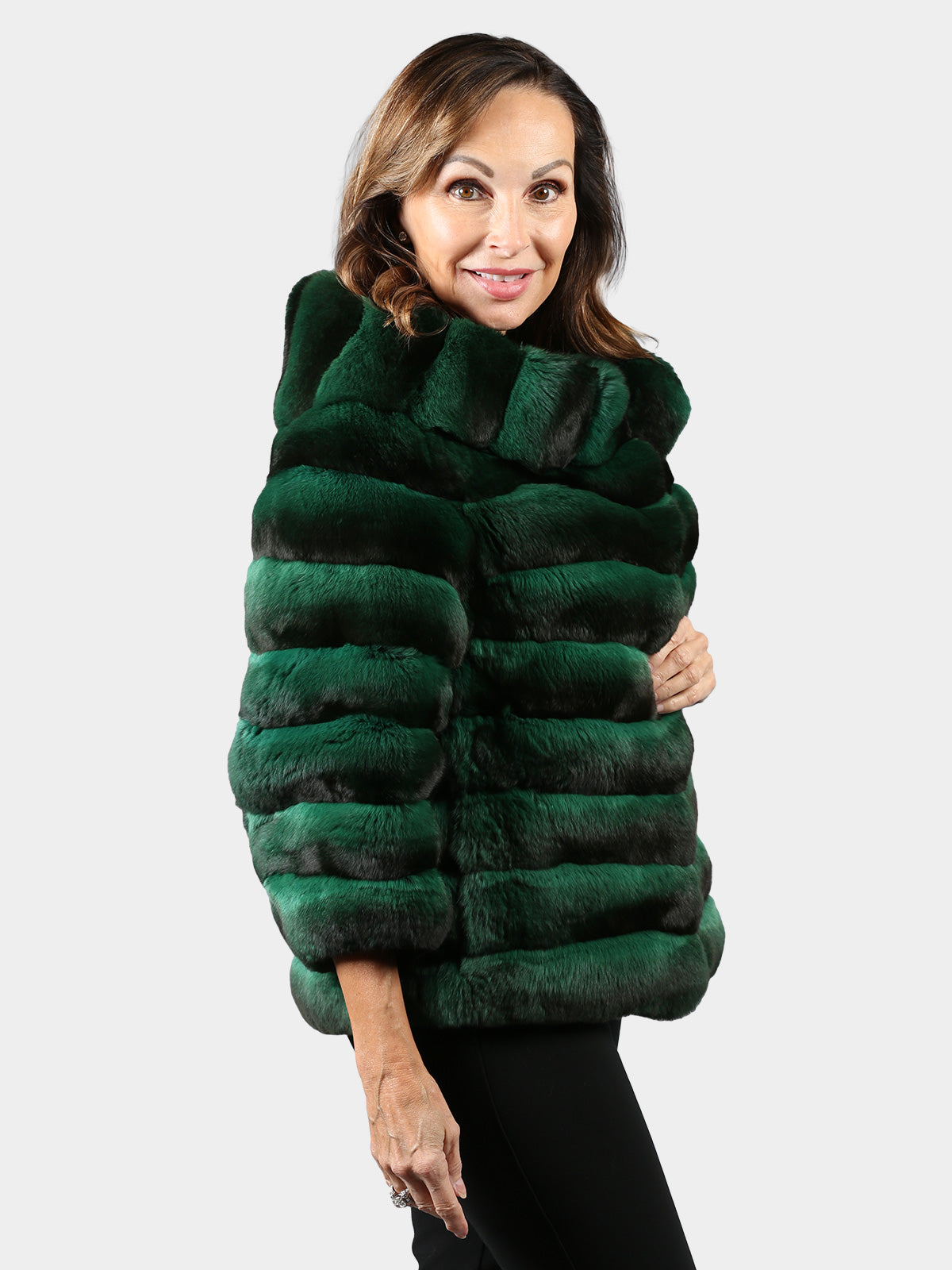 Woman's Dyed Emerald Green Chinchilla Fur Jacket by Carmen Marc Valvo
