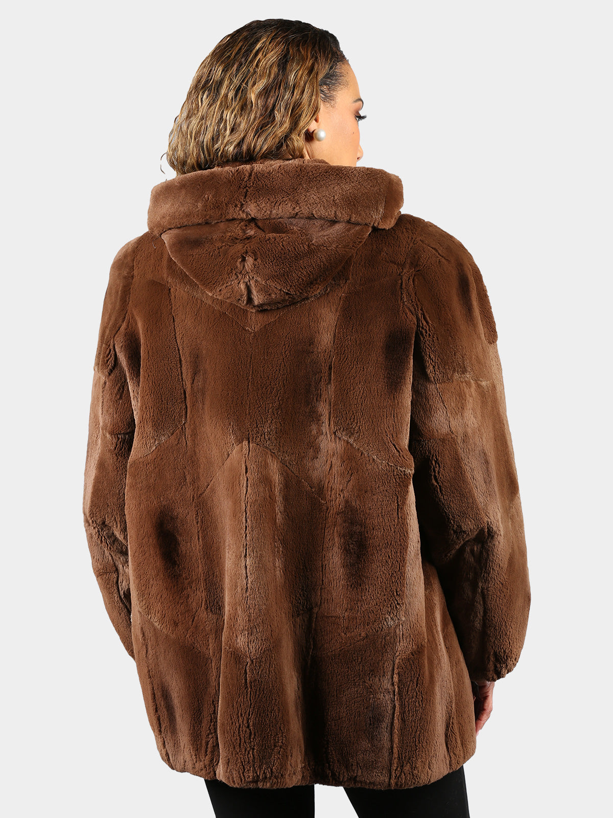 Woman's Plus Size Dyed Brown Sheared Muskrat Fur Parka