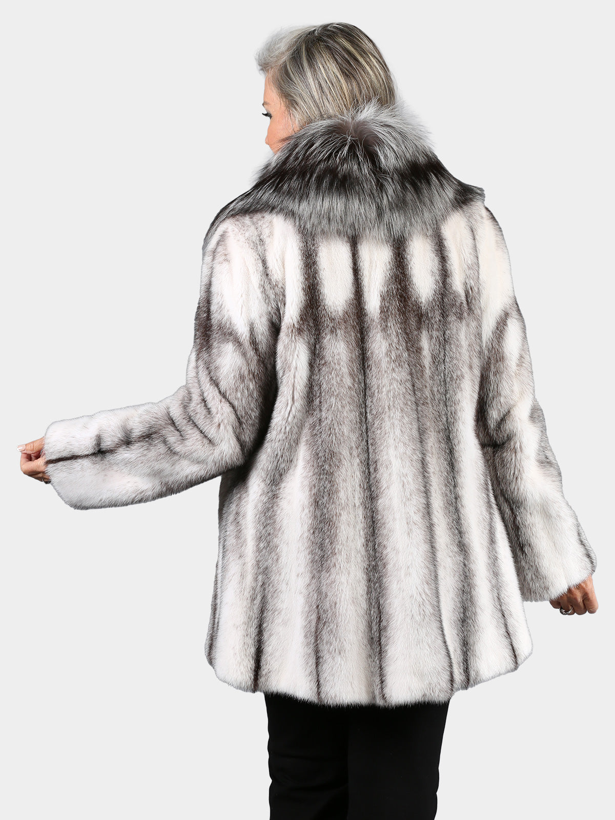 Woman's Natural Black Cross Mink Fur Jacket