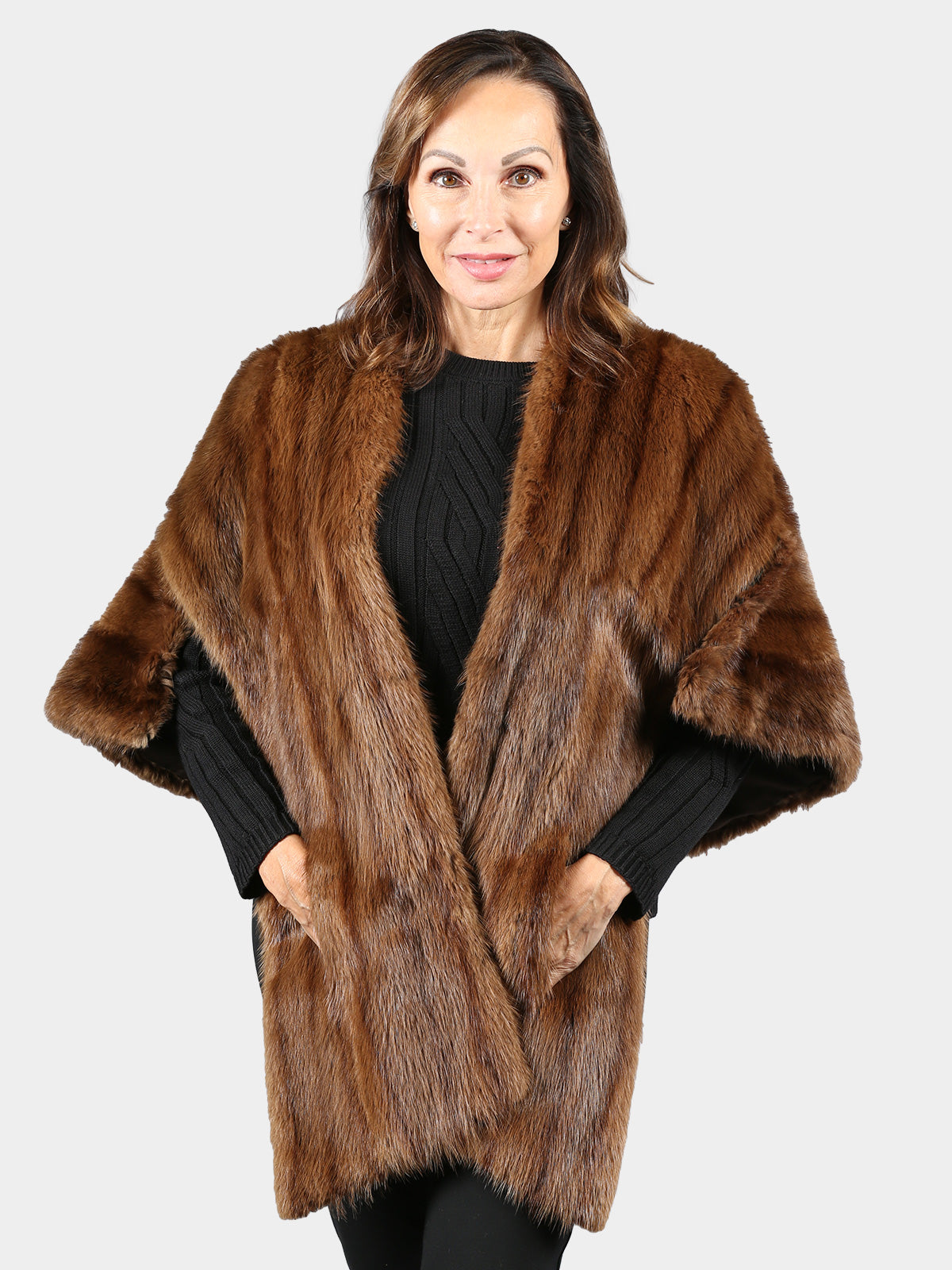 Woman's Extra Long Dyed Brown Vintage Muskrat Fur Stole