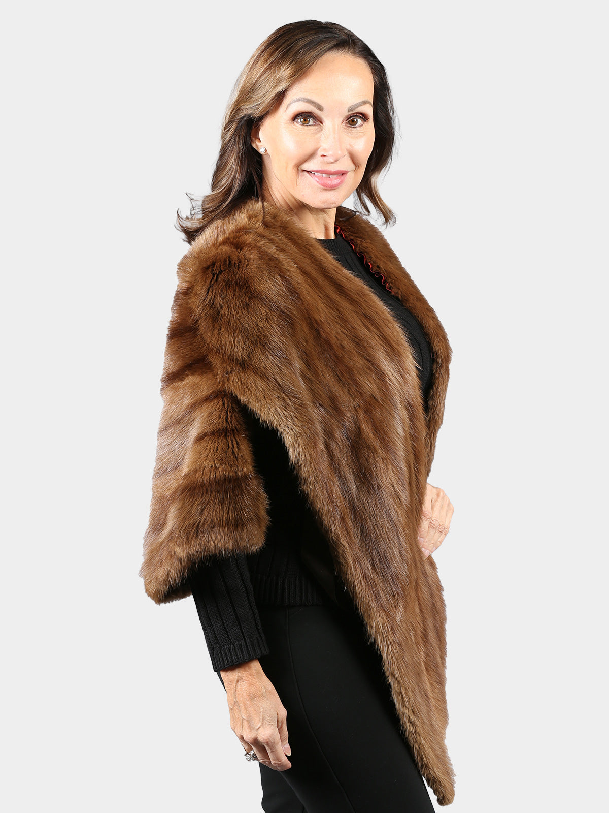 Woman's Extra Long Dyed Brown Vintage Muskrat Fur Stole