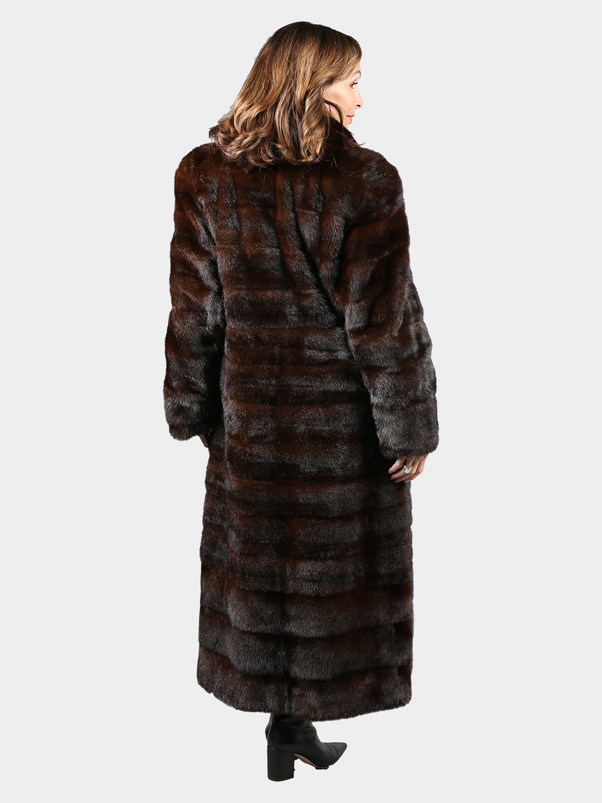 Woman's Vintage Mahogany Mink Fur Coat Horizontal Design