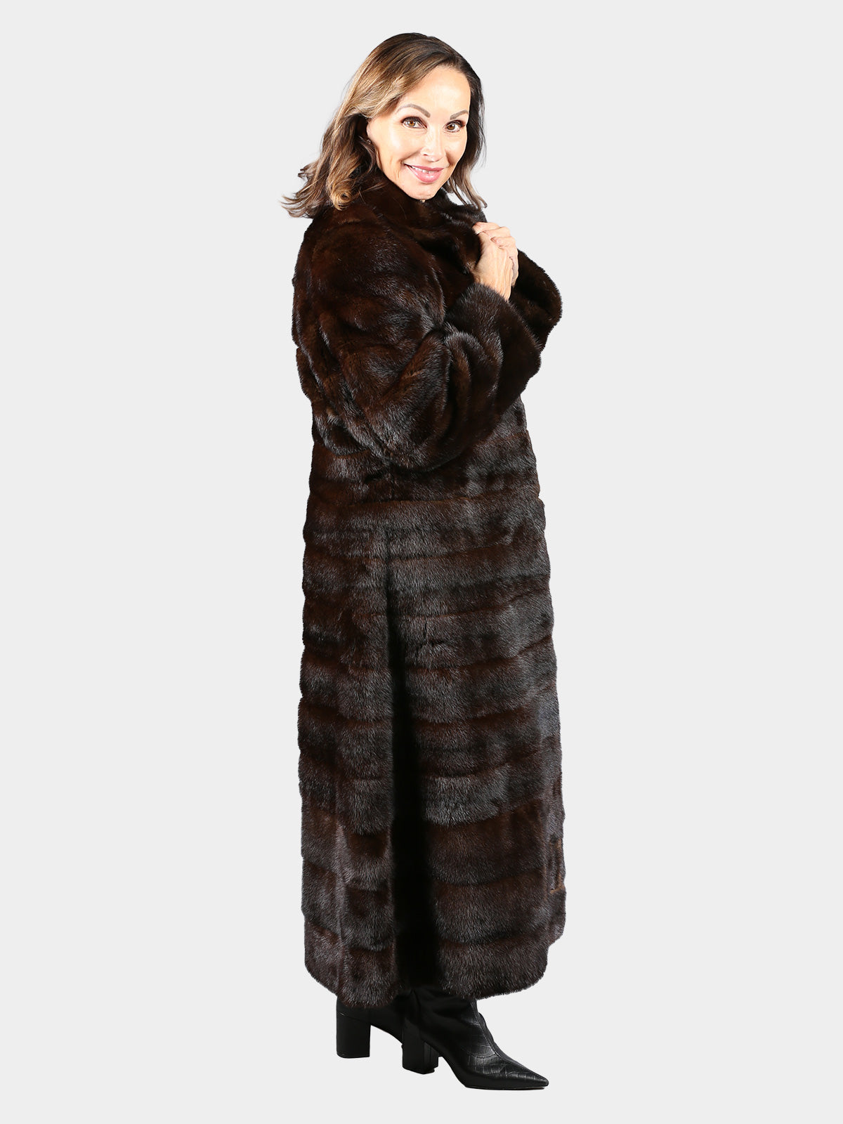 Woman's Vintage Mahogany Mink Fur Coat Horizontal Design