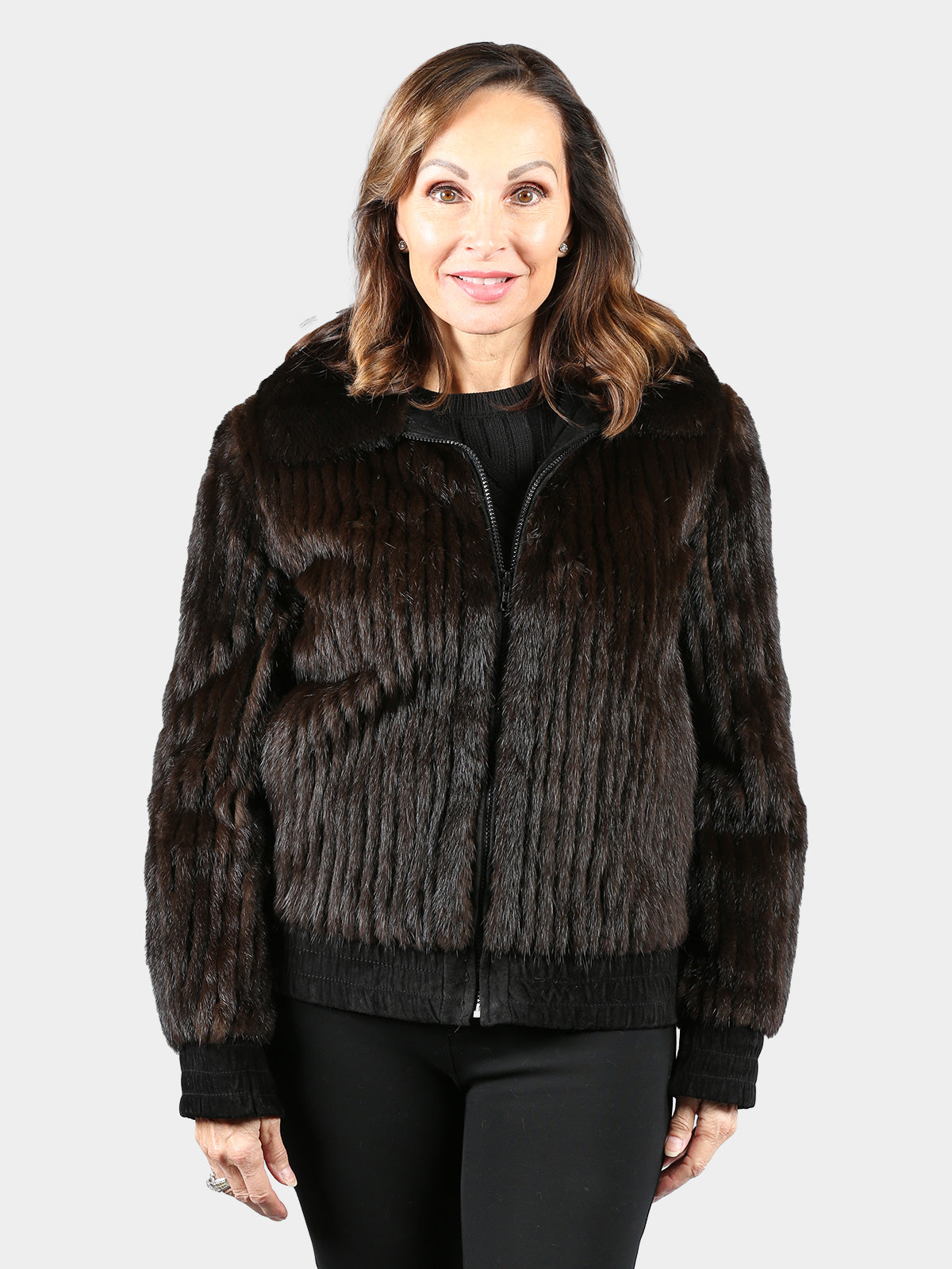 Woman's Deepest Mahogany Cord Cut Mink Fur Jacket