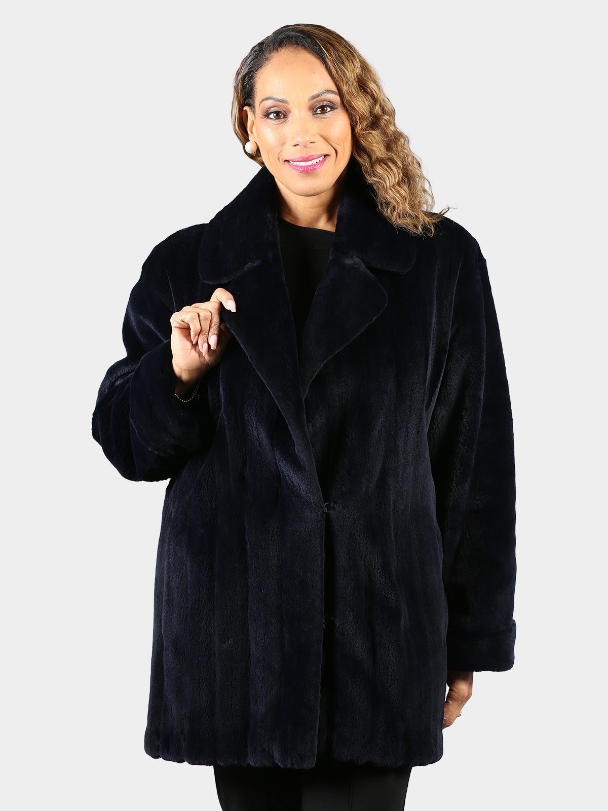 Woman's Dyed Navy Sheared Mink Fur Stroller