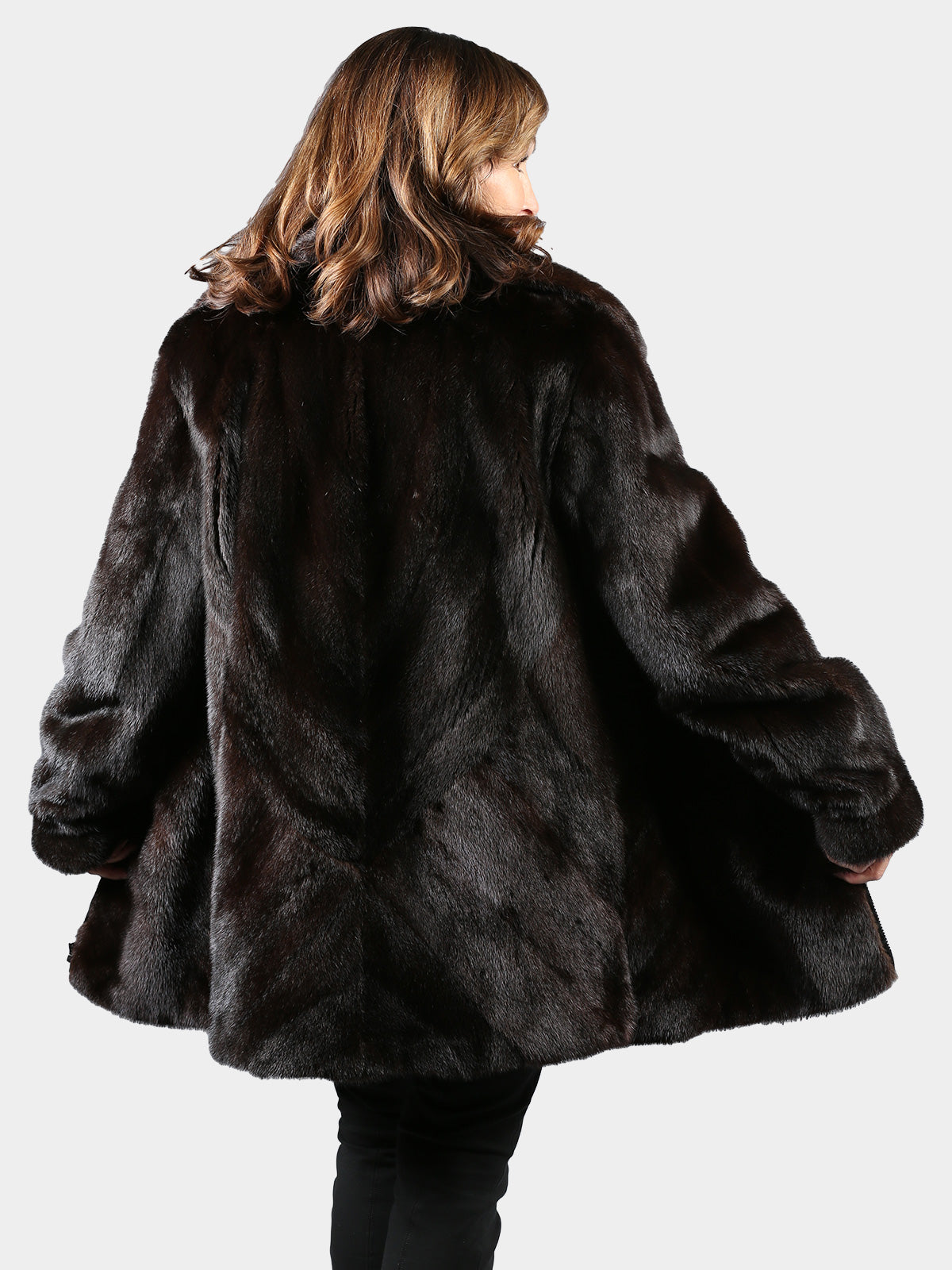 Woman's Deepest Mahogany Female Mink Fur Jacket with Directional Design