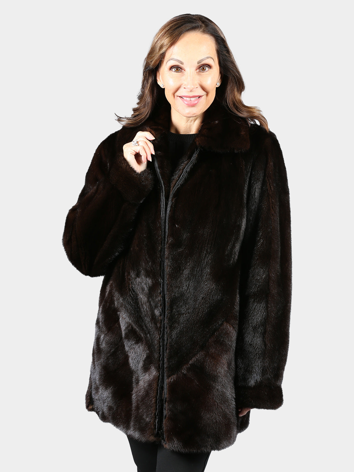 Woman's Deepest Mahogany Female Mink Fur Jacket with Directional Design