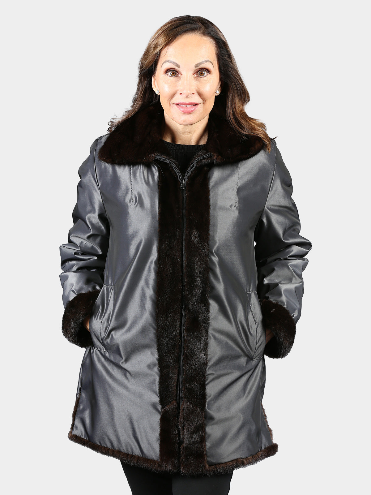 Woman's Deepest Mahogany Female Mink Fur Jacket with Directional Design