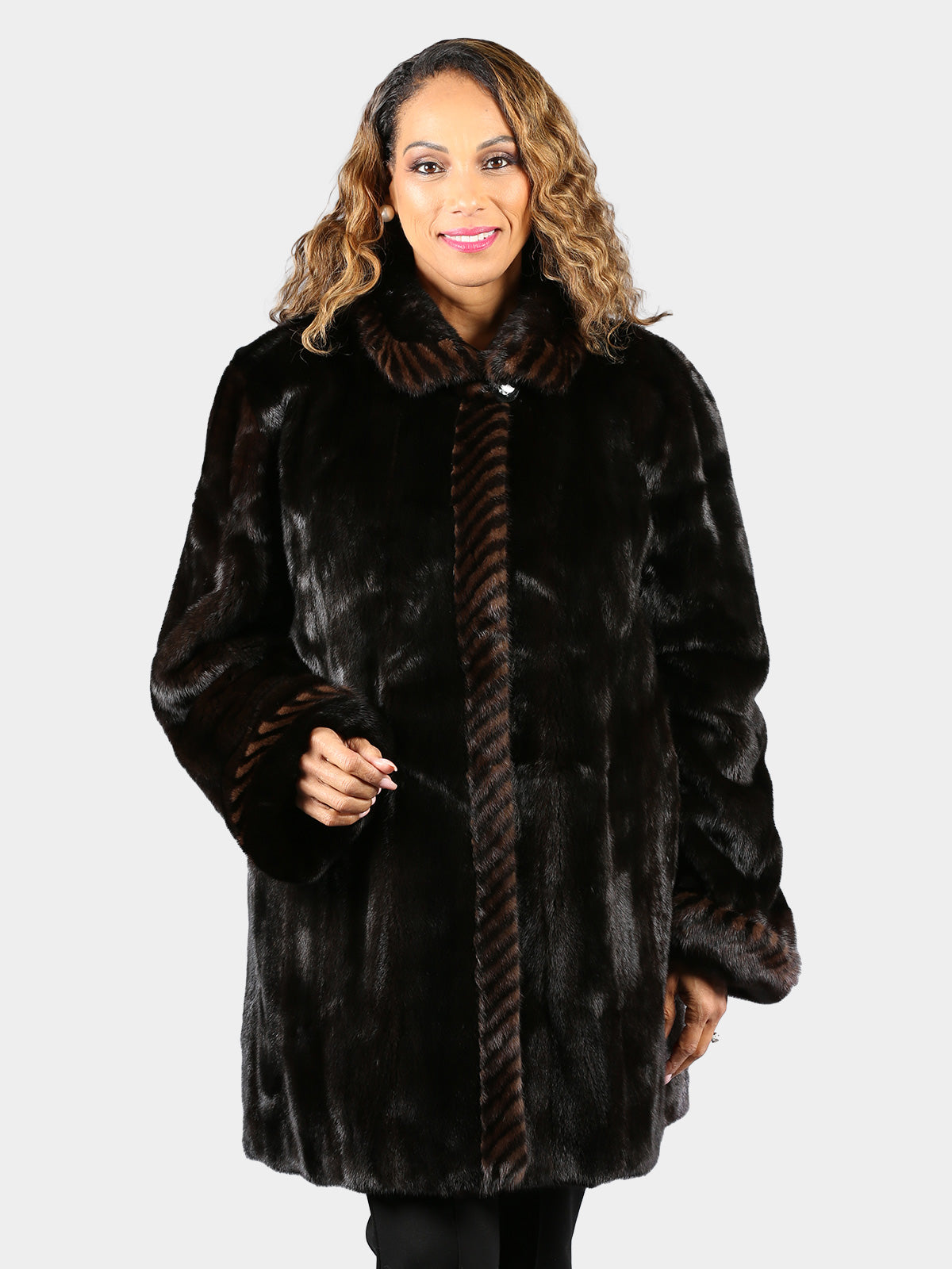 Woman's Plus Size Ranch Female Mink Fur Stroller with Two Tone Mink Trim