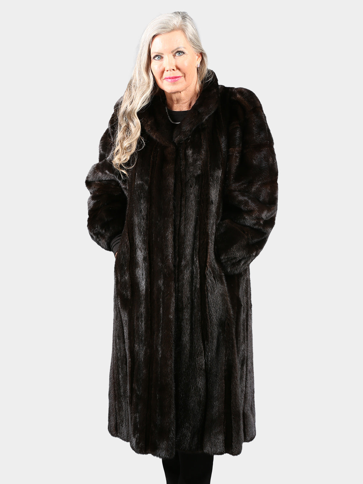 Woman's Ranch Female Mink Fur Coat with Sheared Mink Vertical Inserts