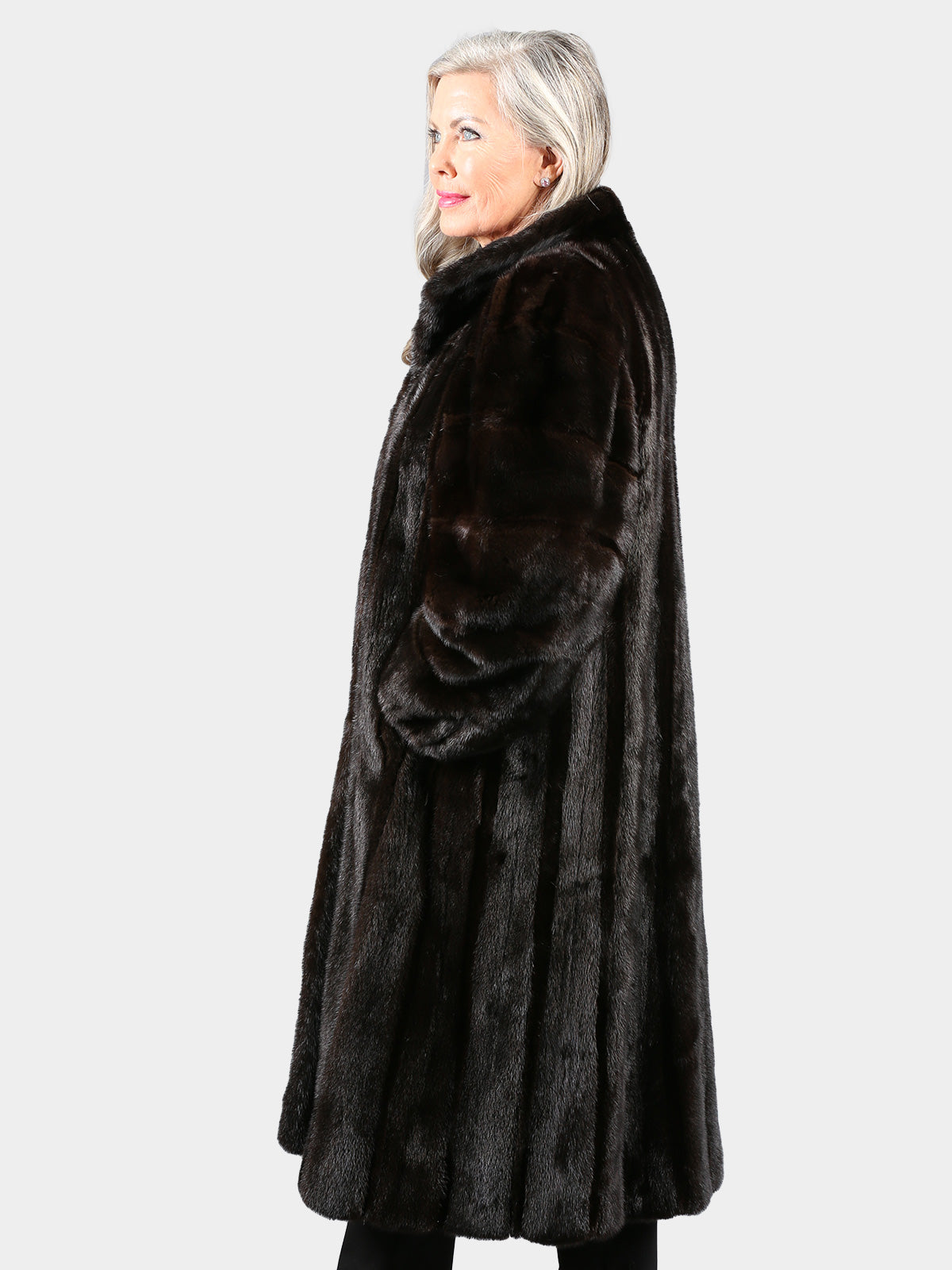 Woman's Ranch Female Mink Fur Coat with Sheared Mink Vertical Inserts