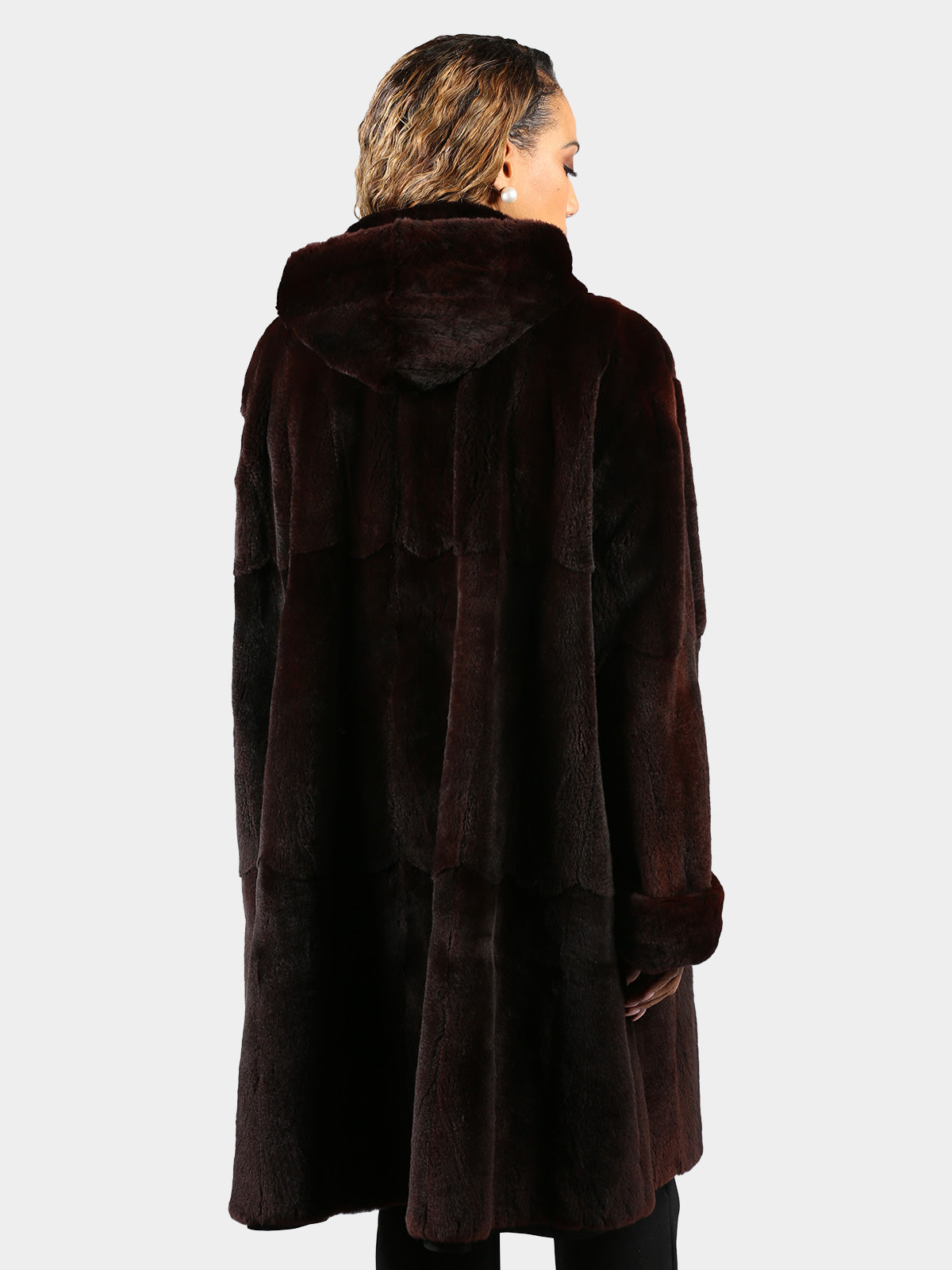 Woman's Plus Size Swing Style Dyed Dark Brown Sheared Mink Fur 7/8 Coat (Reversible)