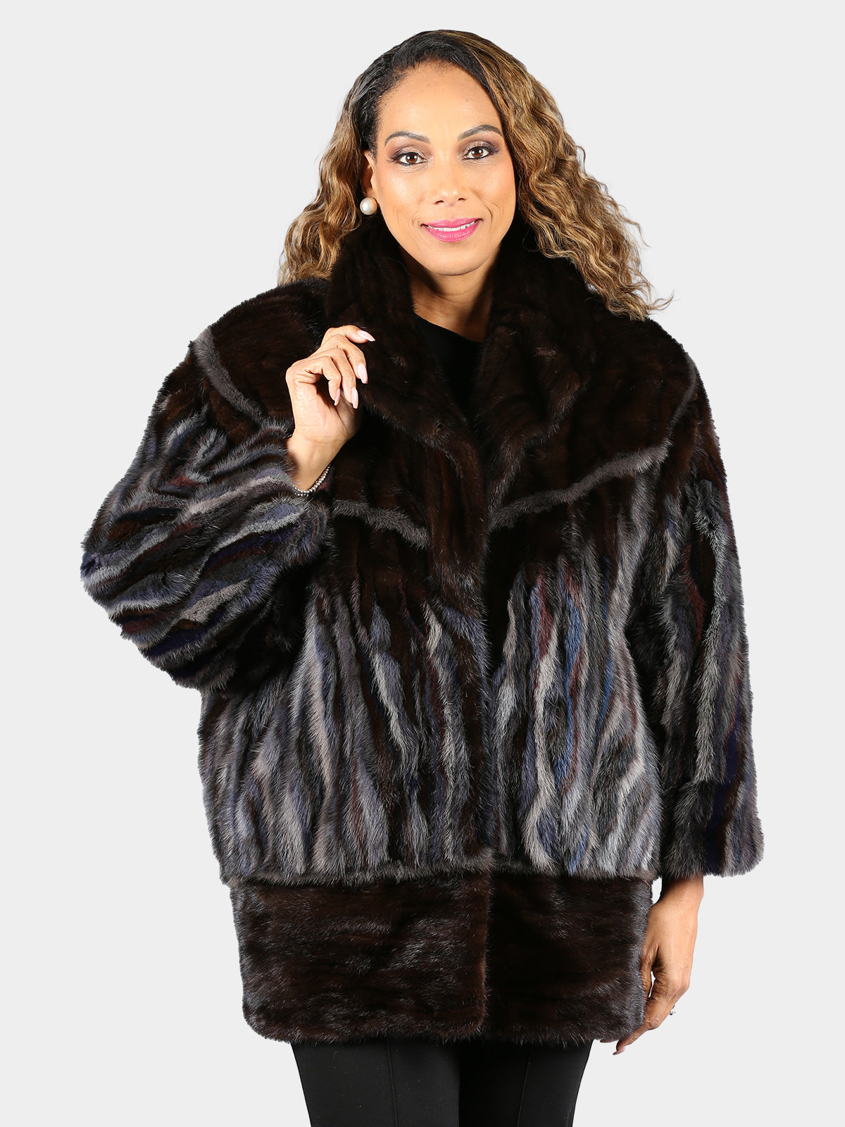 Woman's Multicolored Sculptured Mink Fur Jacket