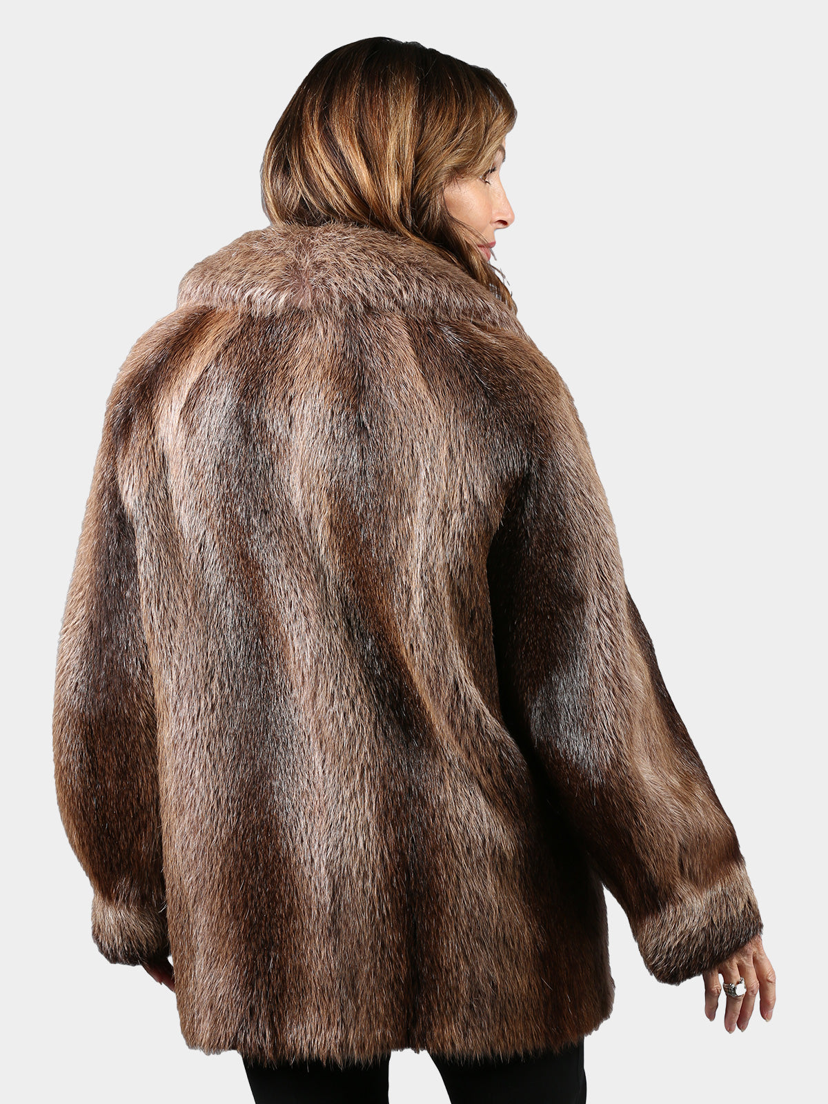 Woman's Natural Nutria Fur Jacket with Detachable Hood