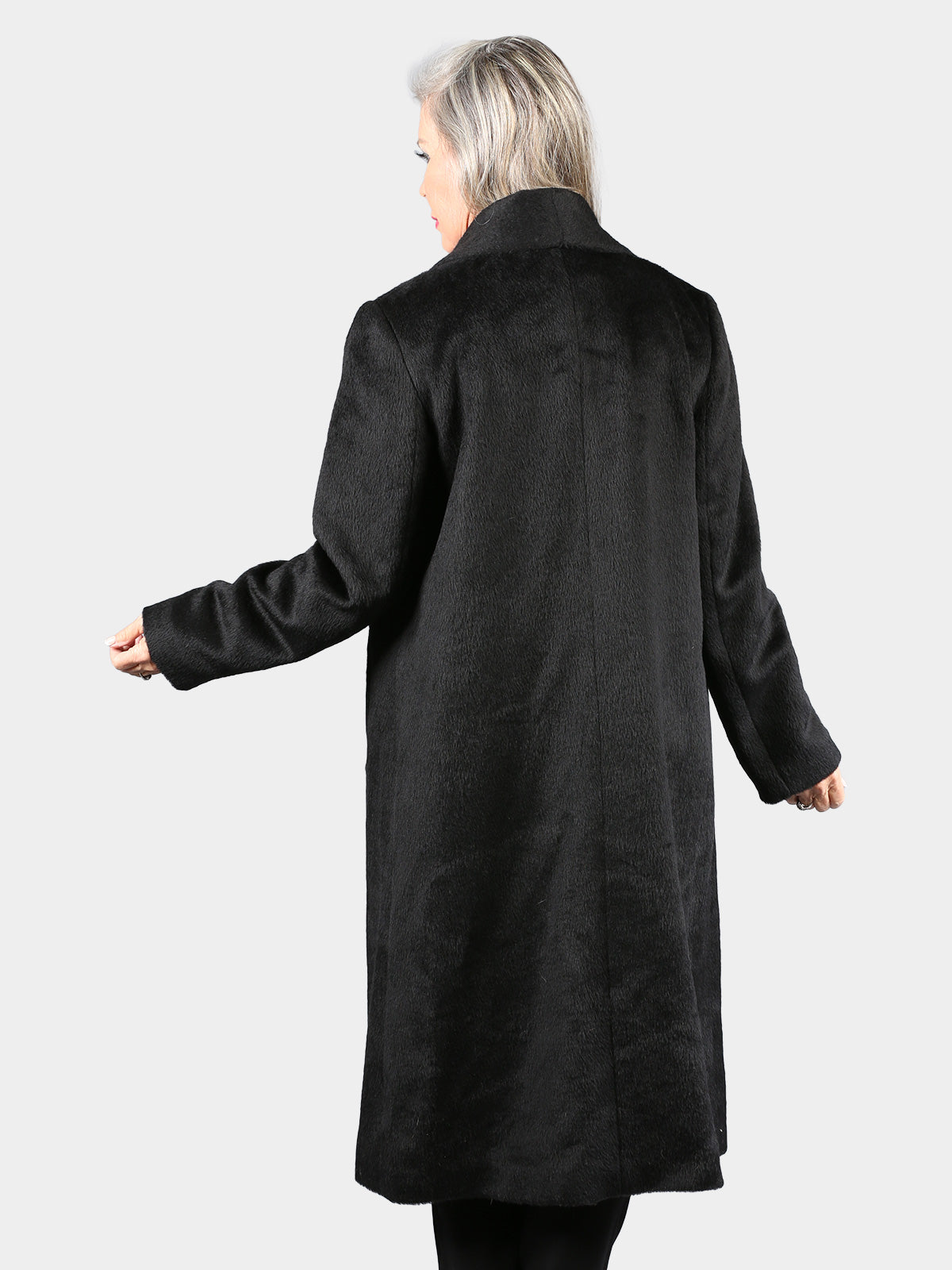 Woman's Dyed Black Baby Alpaca Suri Coat (New)