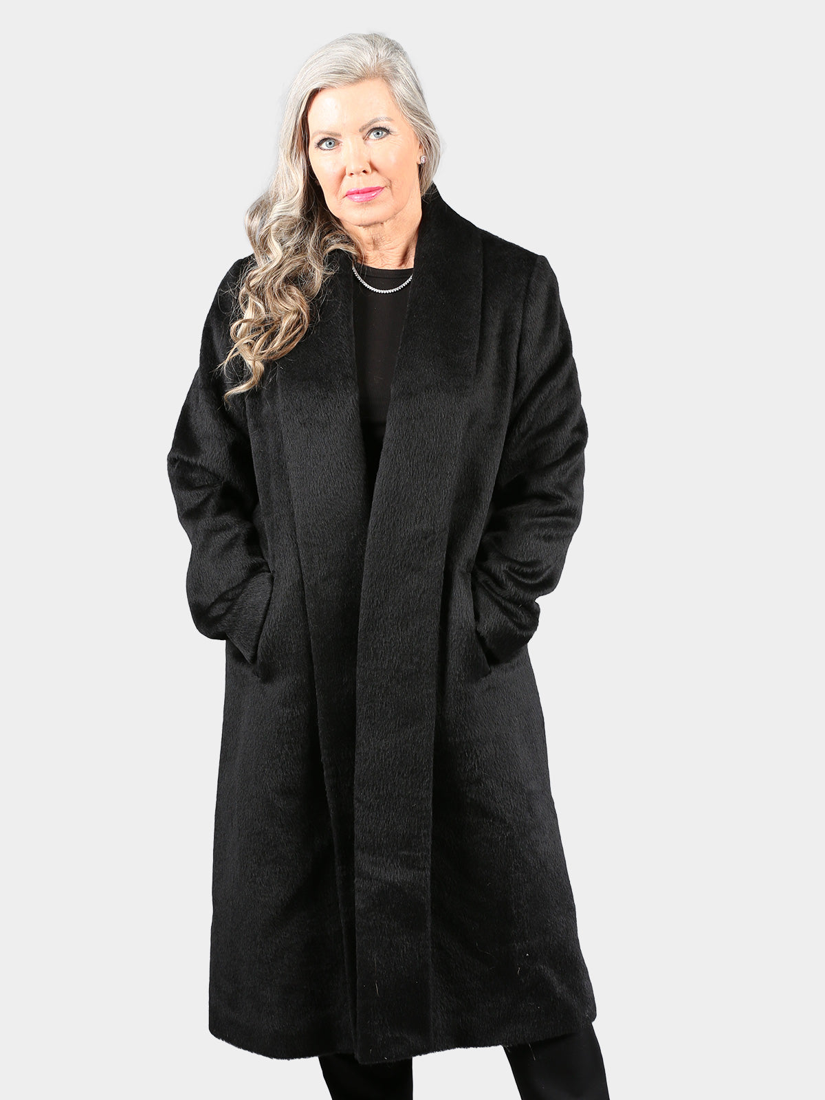Woman's Dyed Black Baby Alpaca Suri Coat (New)