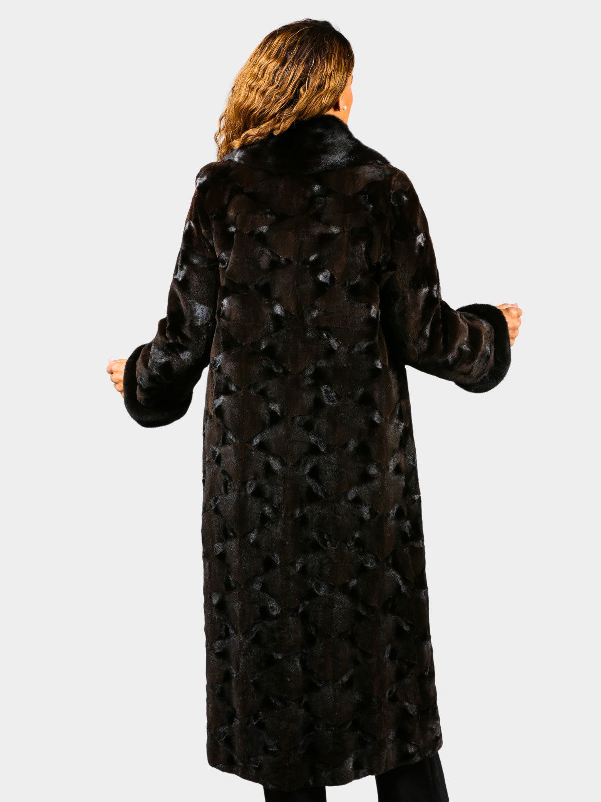 Woman's Dyed Dark Brown Semi Sheared Sculptured Mink Fur Coat