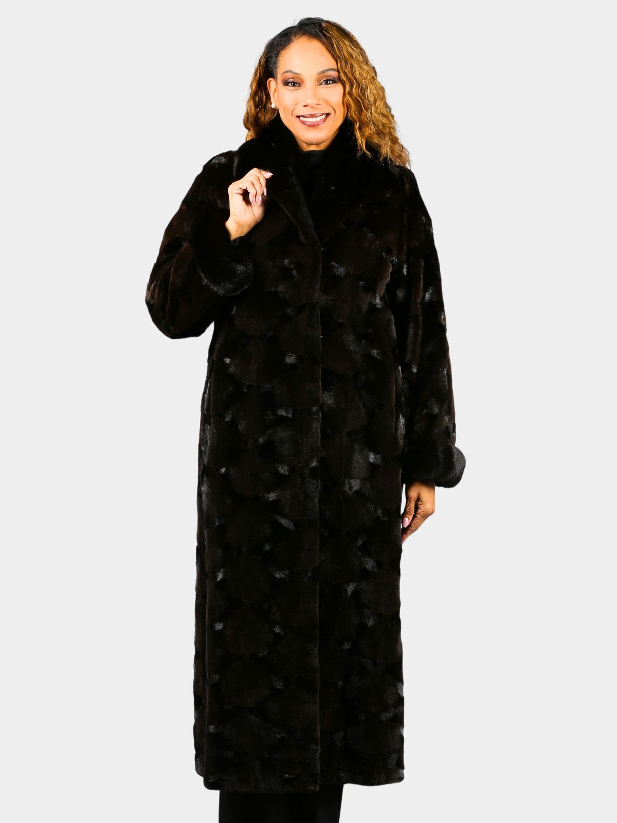 Woman's Dyed Dark Brown Semi Sheared Sculptured Mink Fur Coat