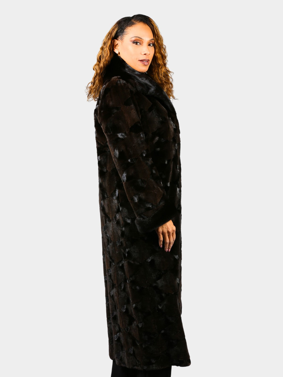 Woman's Dyed Dark Brown Semi Sheared Sculptured Mink Fur Coat