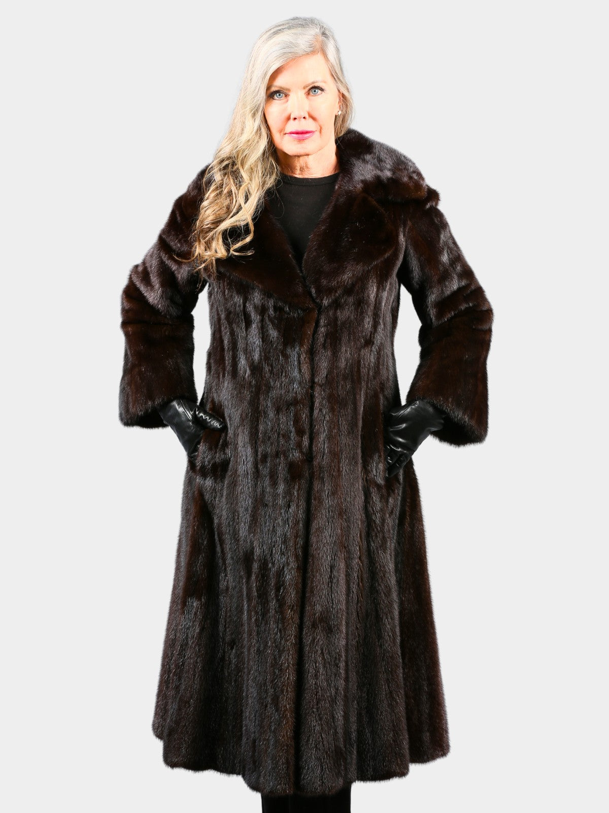 Woman's Deepest Mahogany Female Mink Fur Coat Petite