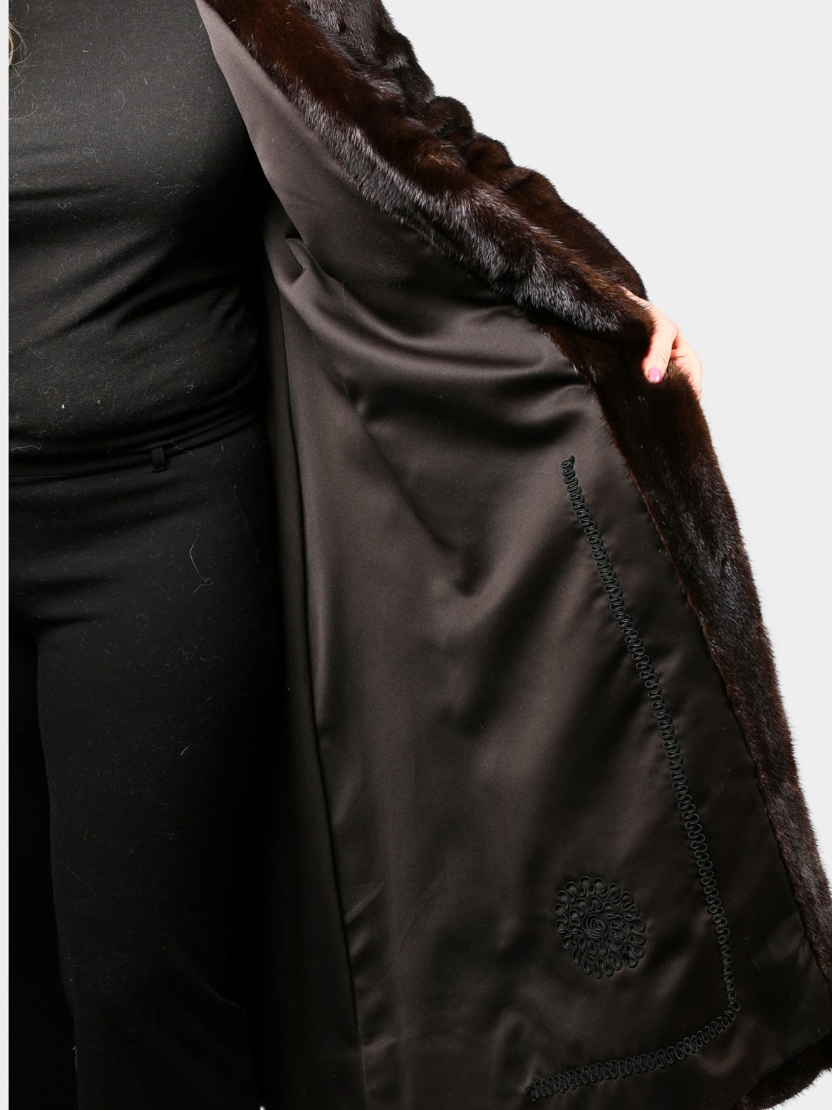 Woman's Deepest Mahogany Female Mink Fur Coat Petite
