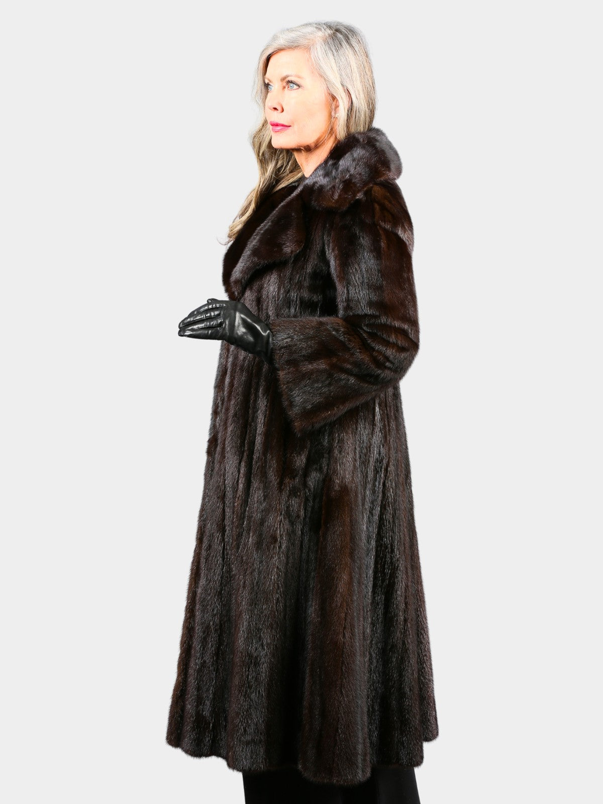 Woman's Deepest Mahogany Female Mink Fur Coat Petite