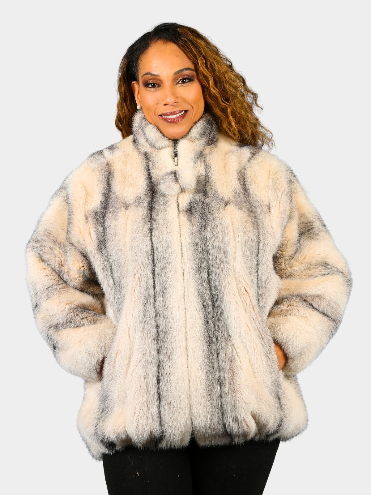 Woman's Natural Black Cross Mink Fur Jacket