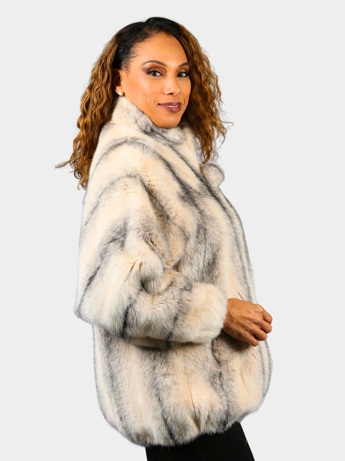 Woman's Natural Black Cross Mink Fur Jacket