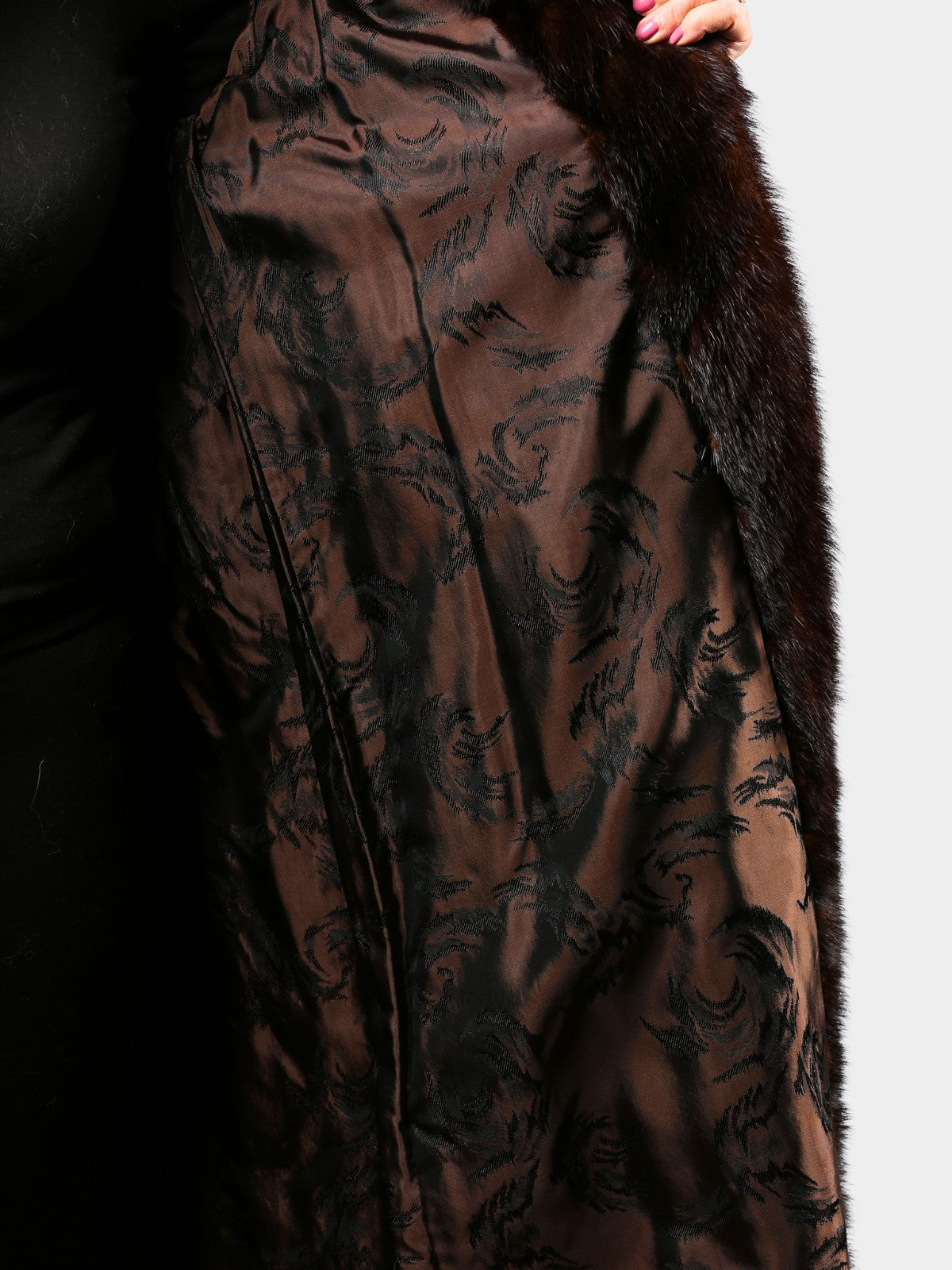 Woman's Mahogany Mink Tail Fur 7/8 Coat with Herringbone Design