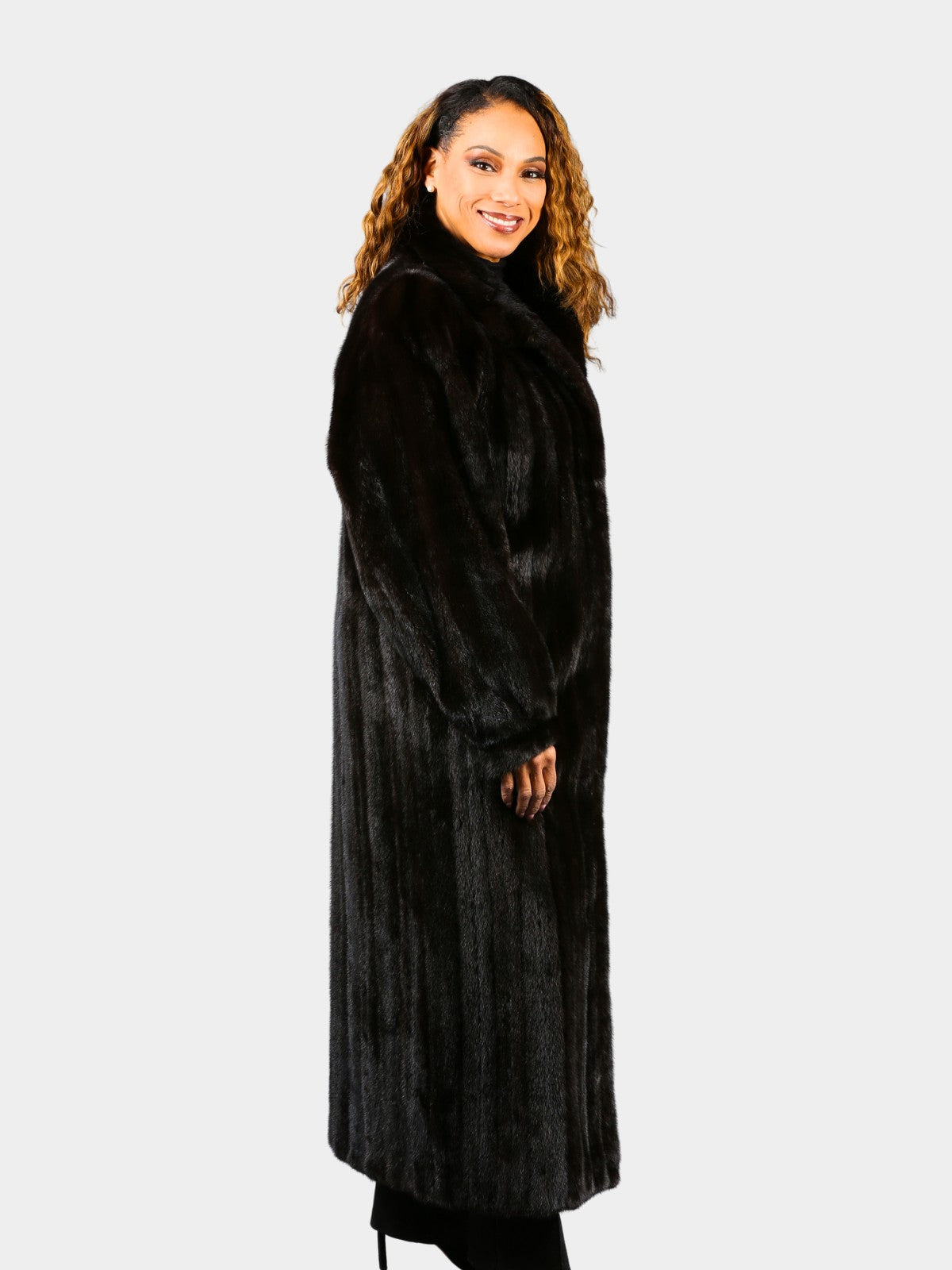 Woman's Deepest Mahogany Female Mink Extra Long Fur Coat