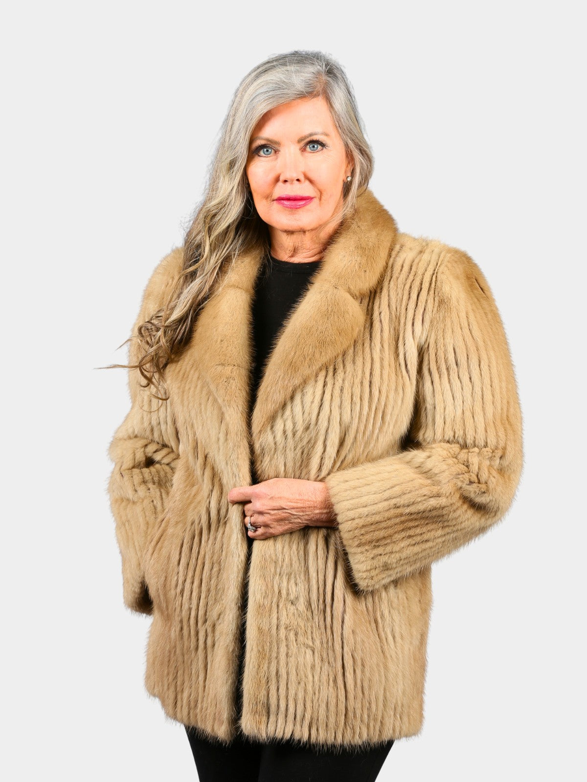 Woman's Light Pastel Cord Cut Mink Fur Jacket