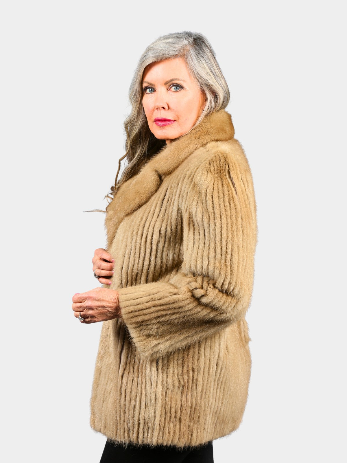 Woman's Light Pastel Cord Cut Mink Fur Jacket