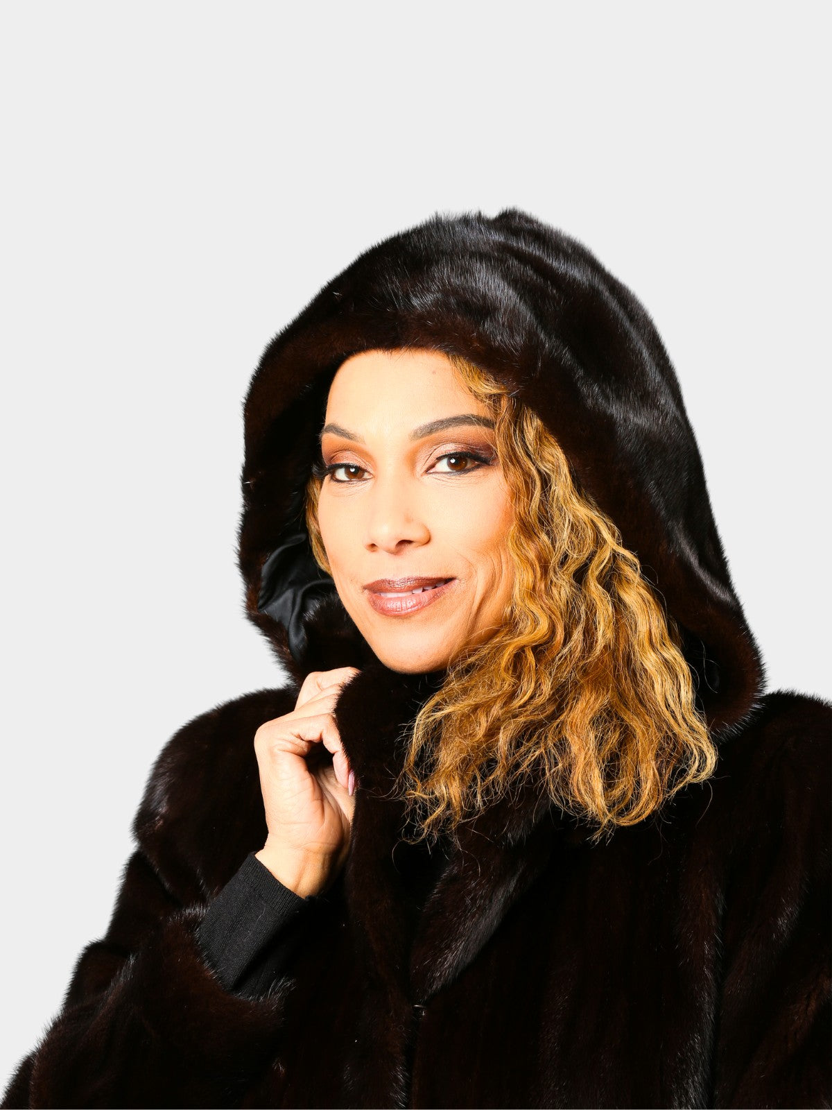 Woman's Ranch Female Mink Fur Coat with Detachable Hood