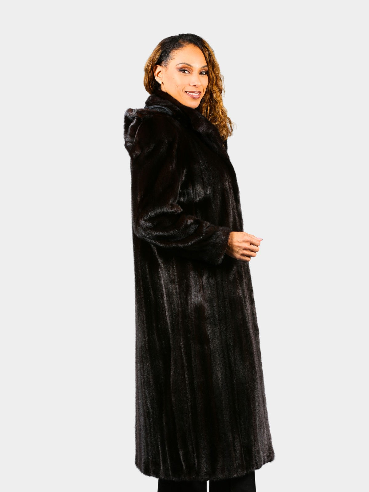Woman's Ranch Female Mink Fur Coat with Detachable Hood