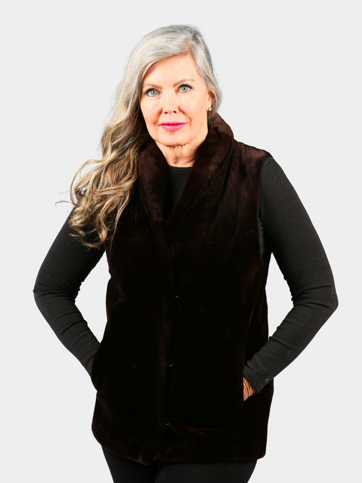 Woman's Dyed Dark Brown Sheared Mink Fur Vest