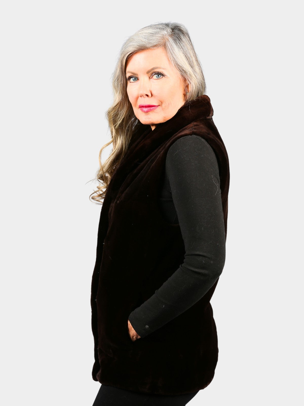 Woman's Dyed Dark Brown Sheared Mink Fur Vest