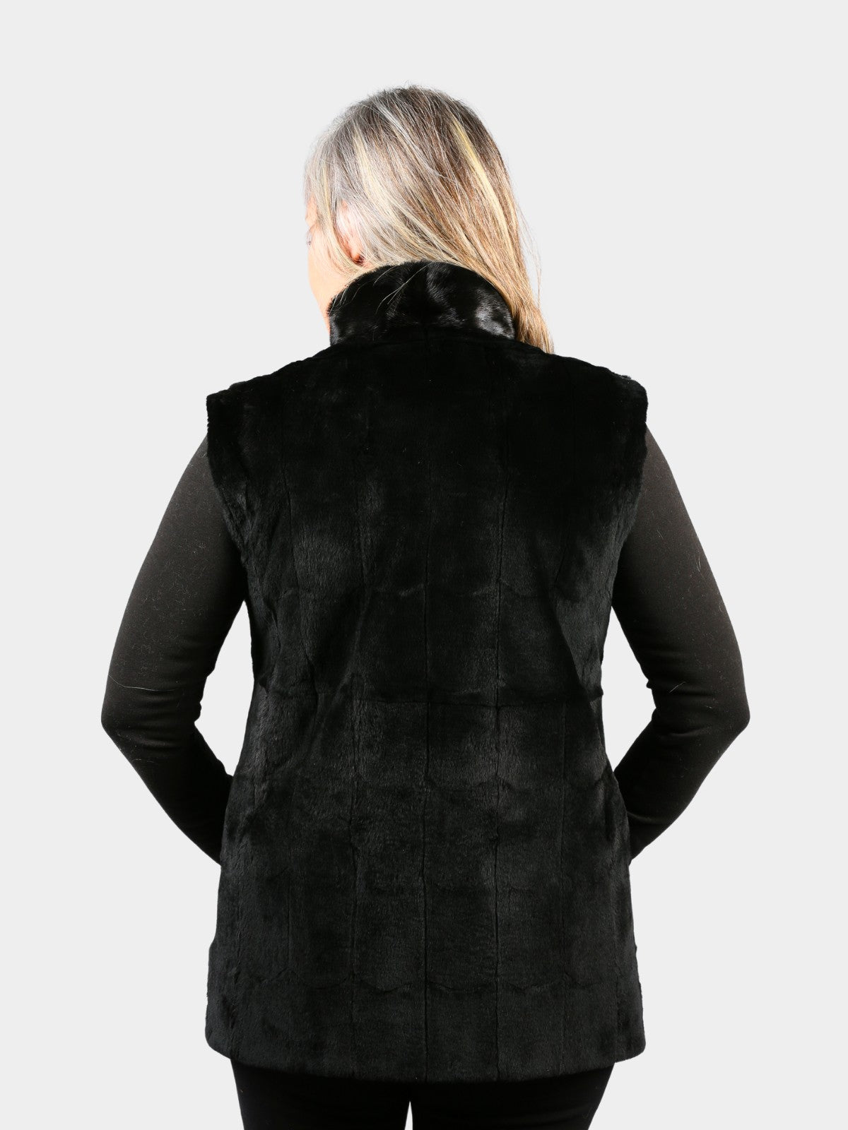 Woman's Dyed Black Sheared Mink Fur Vest (Reversible)