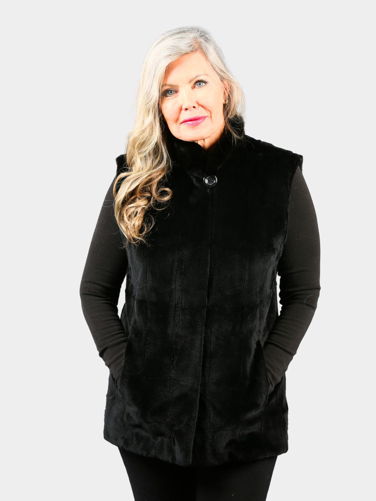 Woman's Dyed Black Sheared Mink Fur Vest (Reversible)