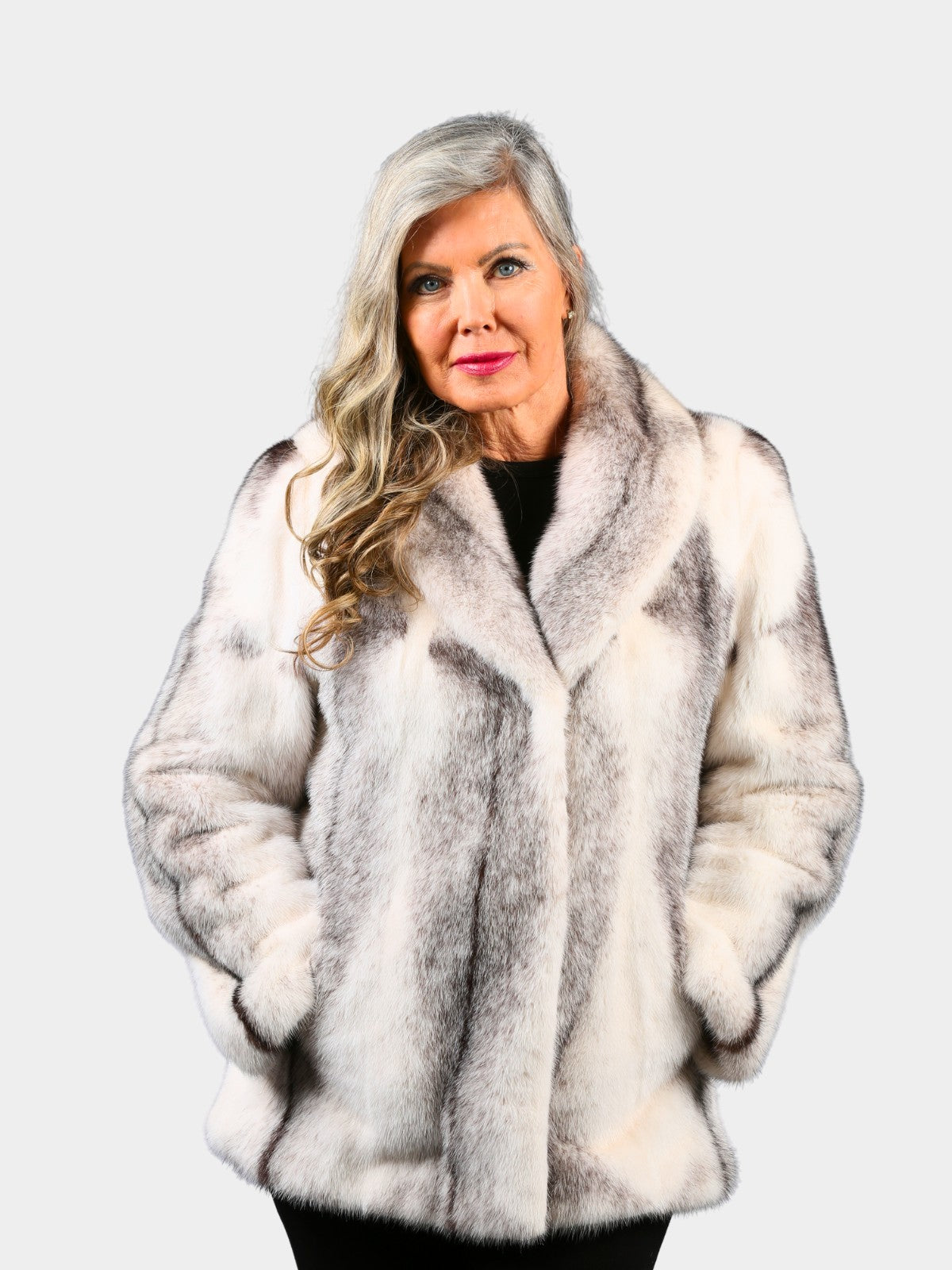 Woman's Natural Black Cross Mink Fur Jacket