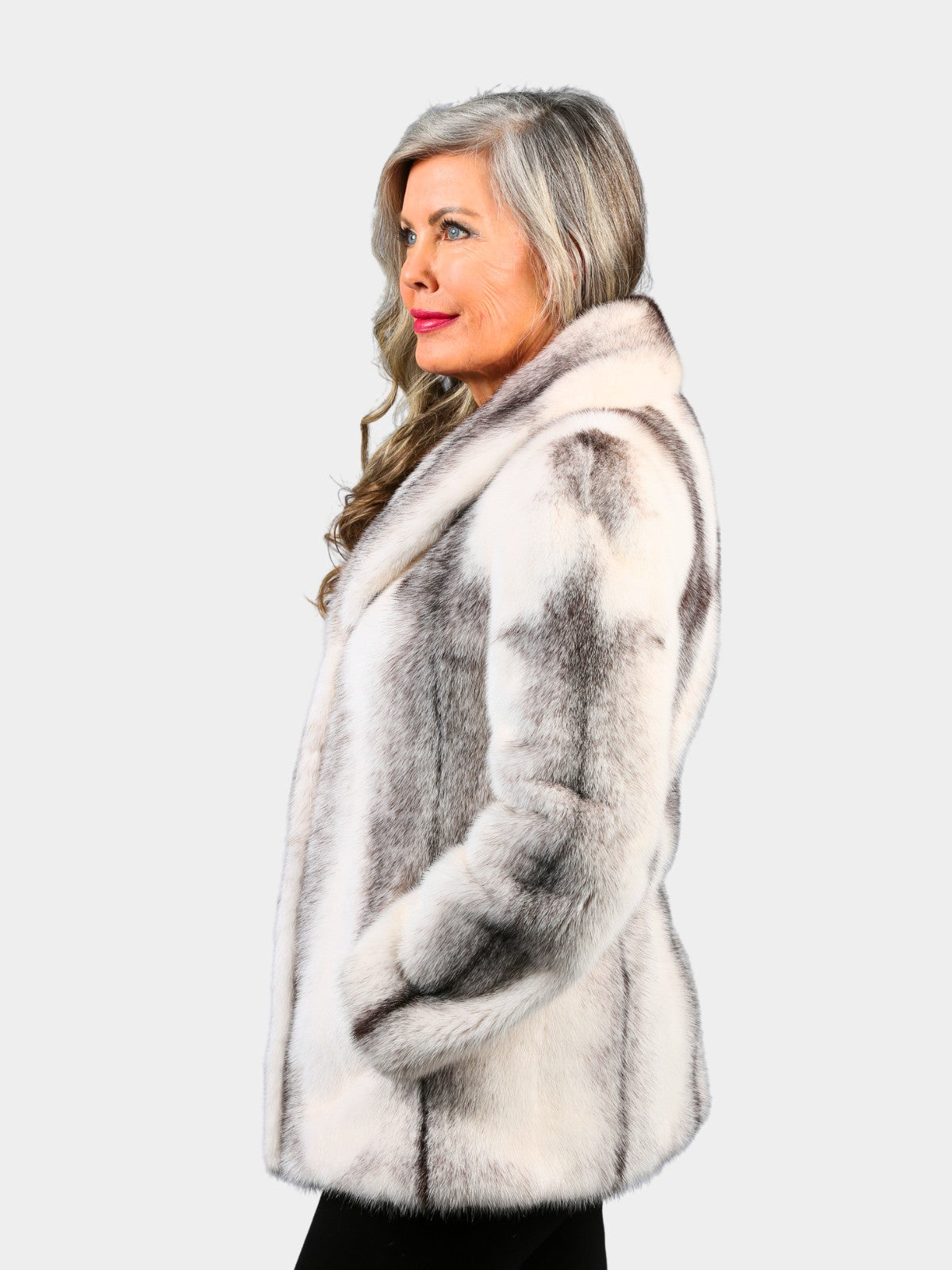 Woman's Natural Black Cross Mink Fur Jacket