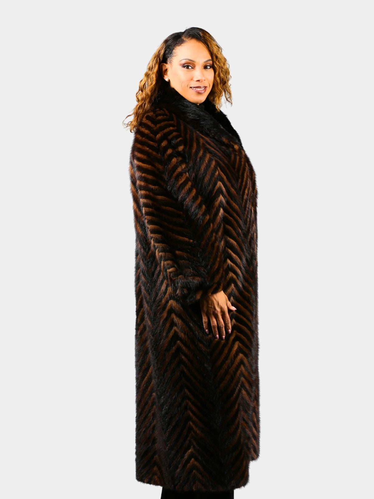 Woman's Two Tone Ranch and Mahogany Mink Fur Coat