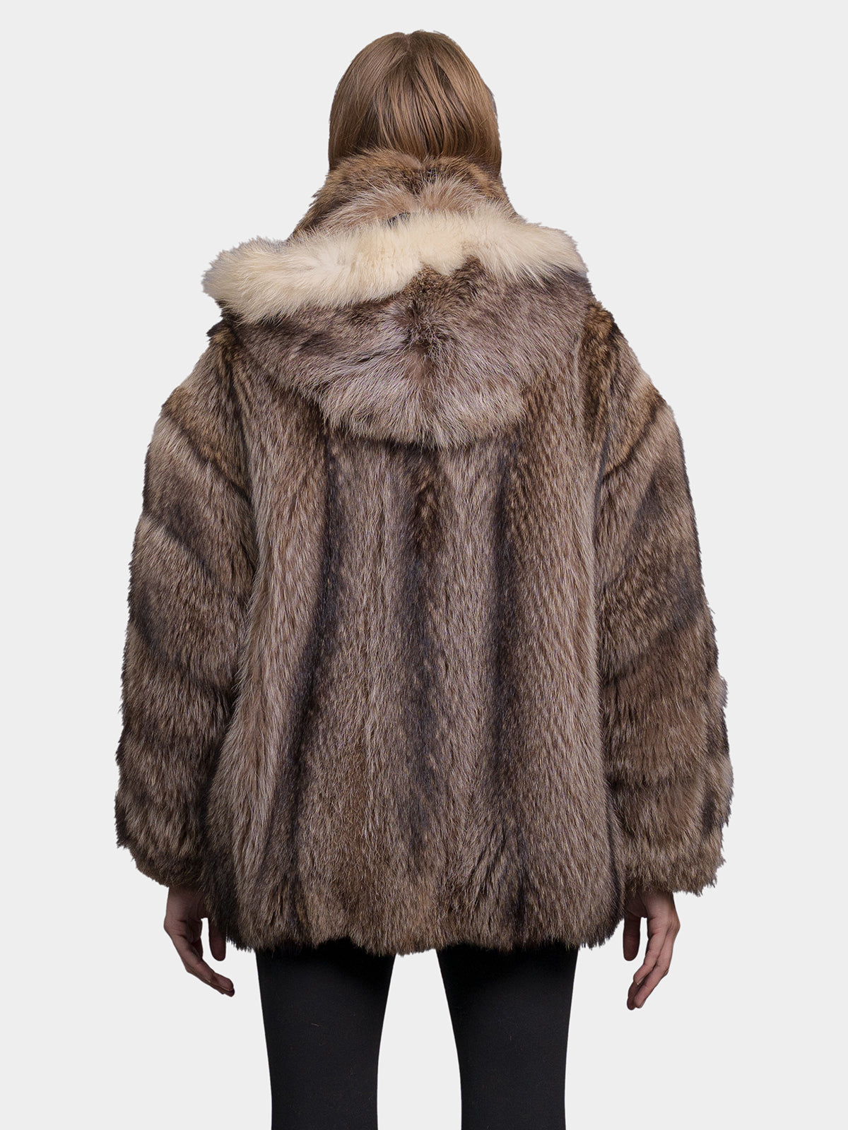 Women's Natural Raccoon Jacket With Hood