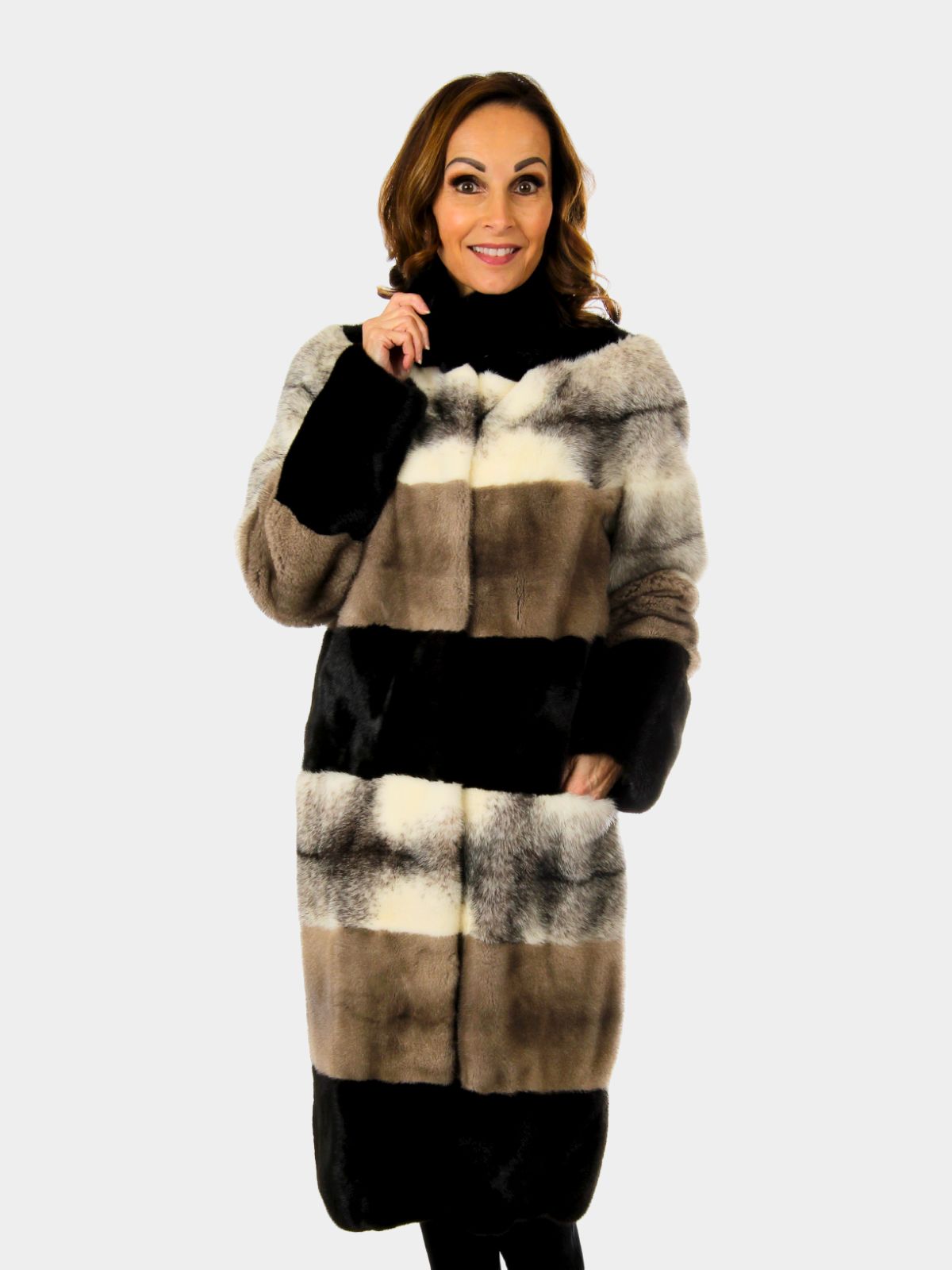 Woman's Tri-Color Mink Fur 7/8 Coat