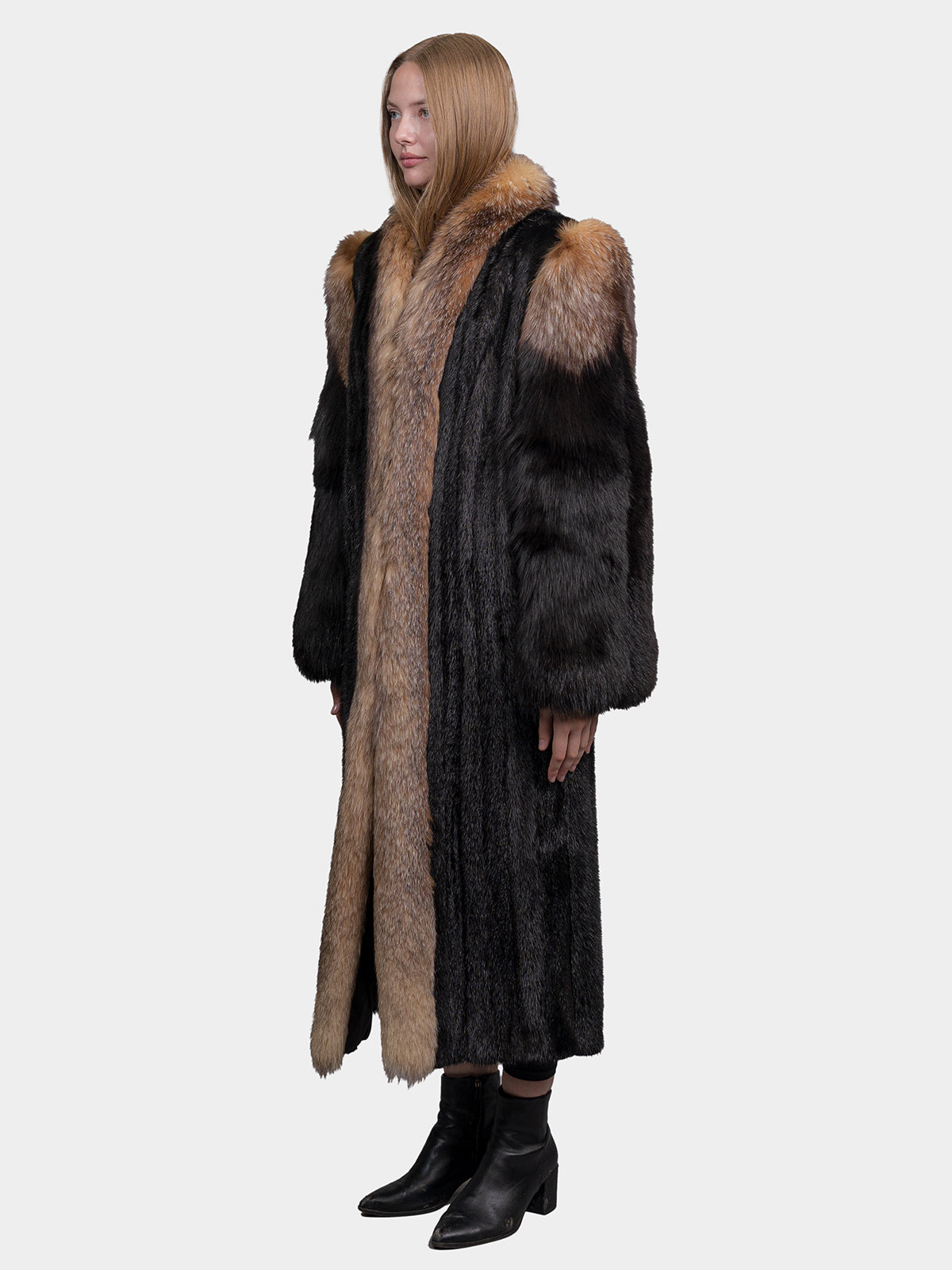 Women's Ranch Mink Coat with Crystal & Black Fox Trim