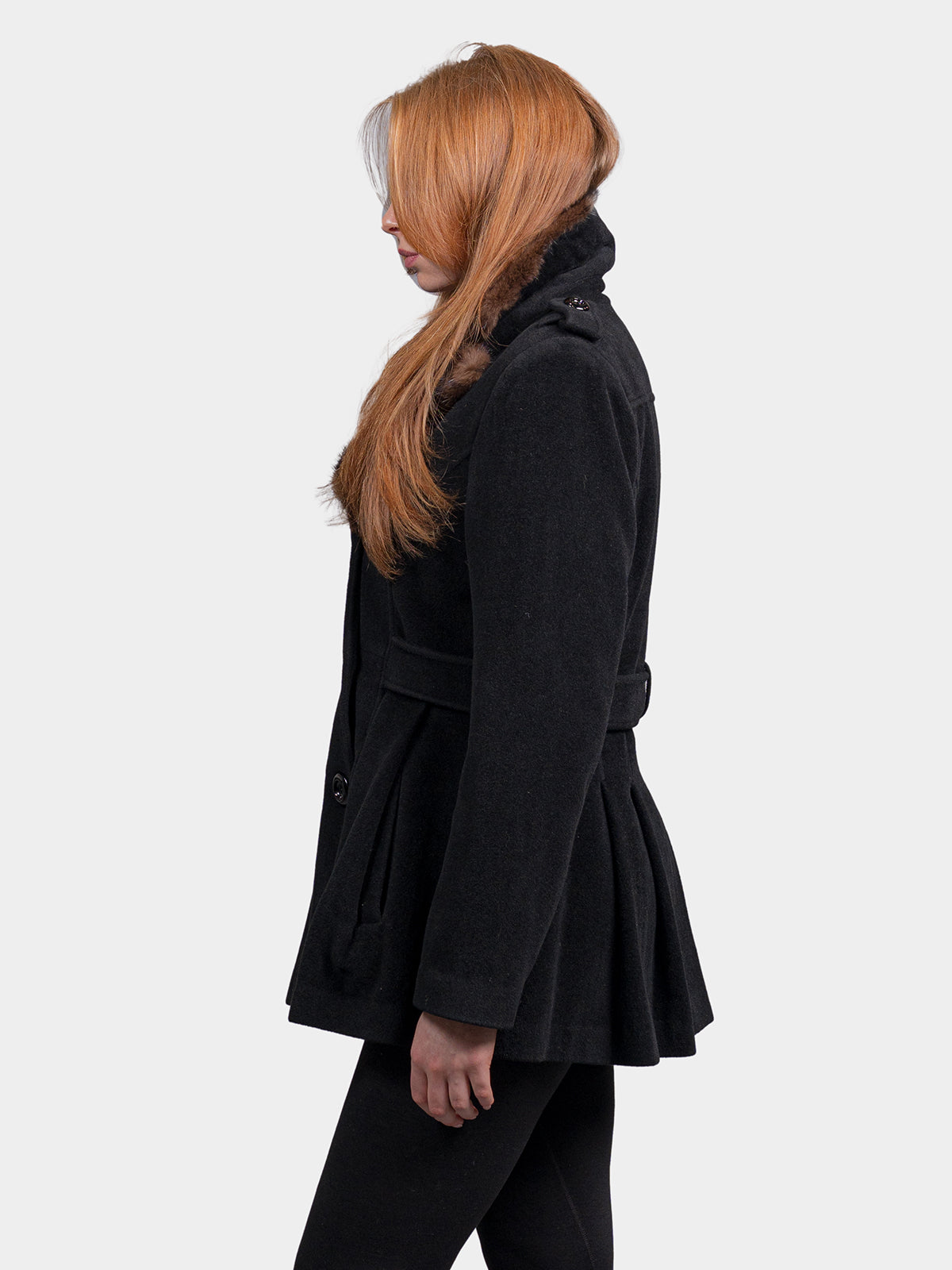 Women's Black Wool Jacket with Mahogany Mink Collar