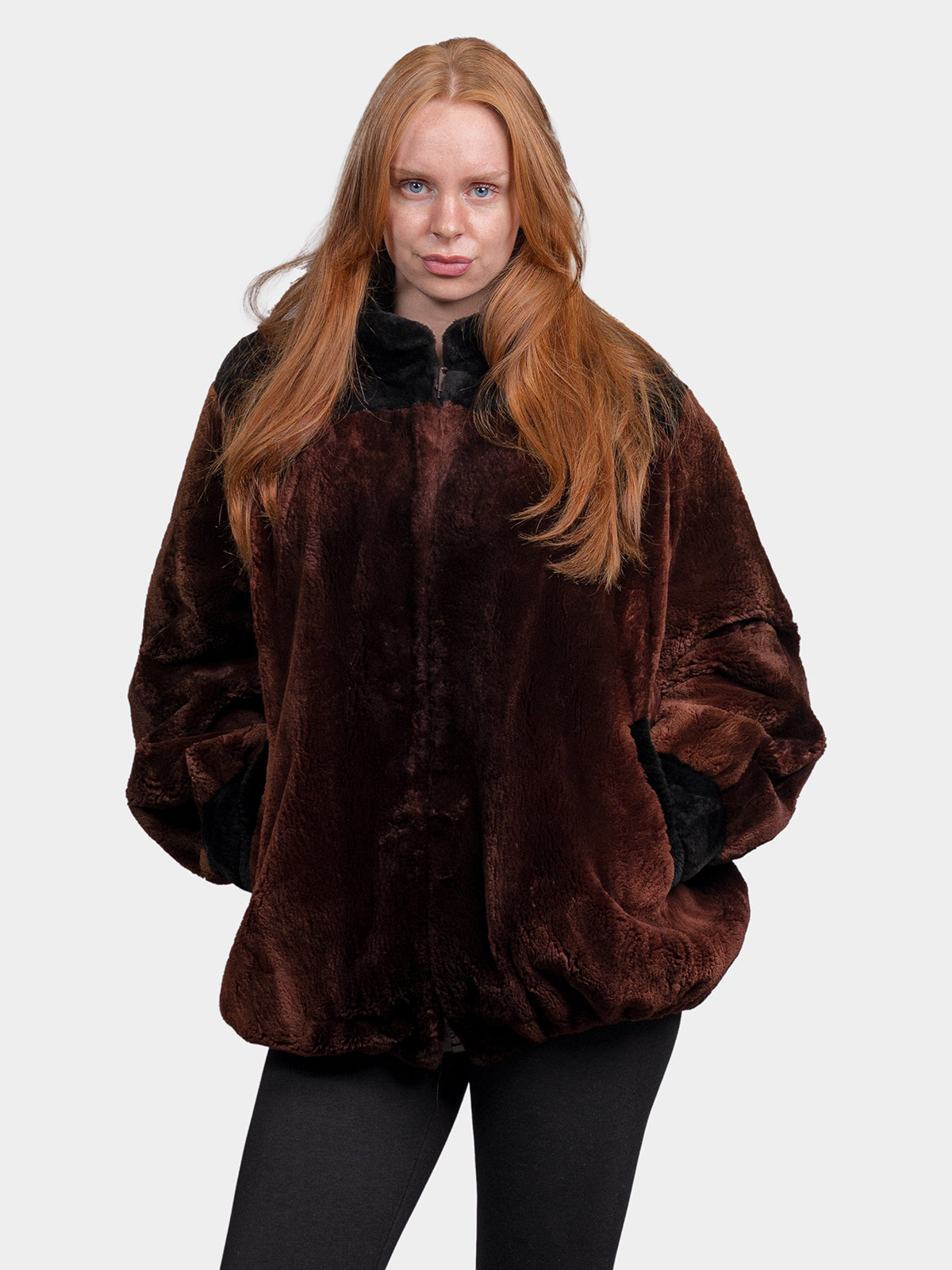 Women's Brown & Black Sheared Nutria Jacket