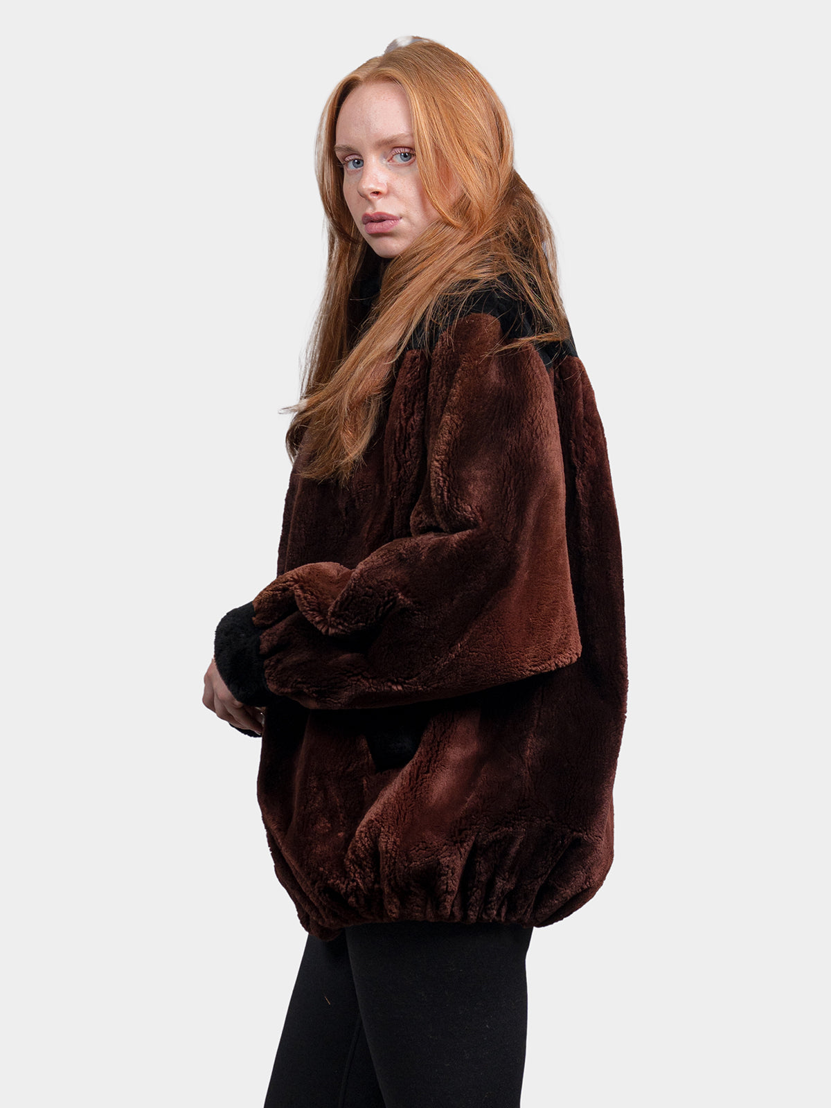 Women's Brown & Black Sheared Nutria Jacket