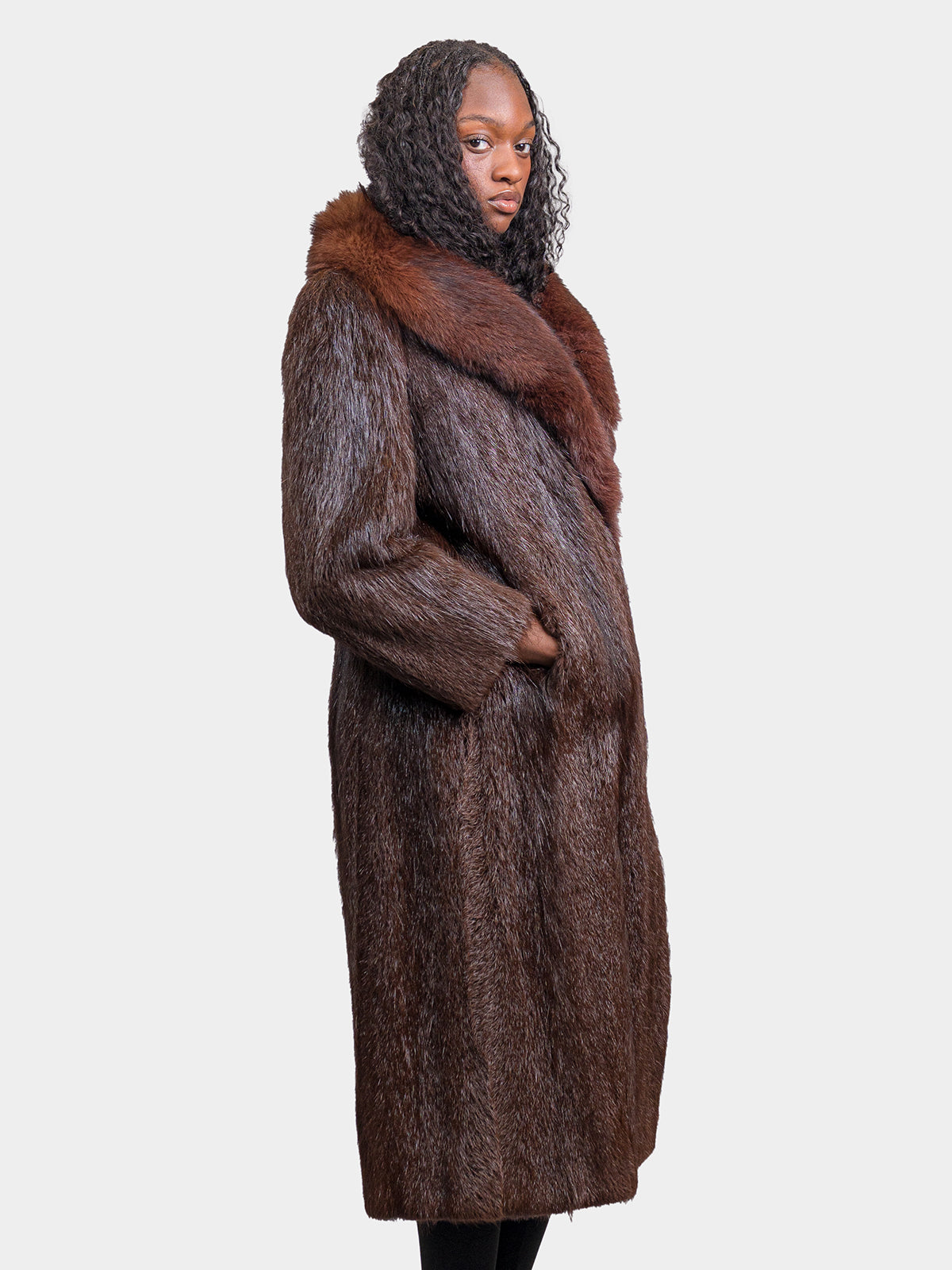 Women's Brown Nutria Coat with Fox Collar