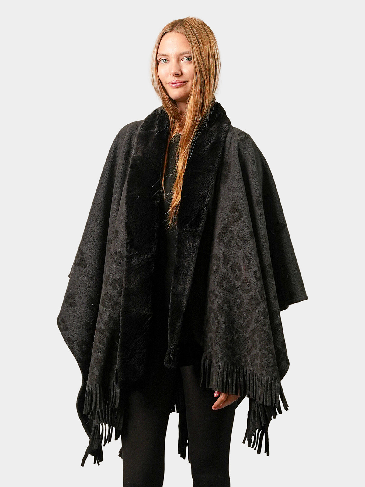 Women's Grey Animal Print Cape