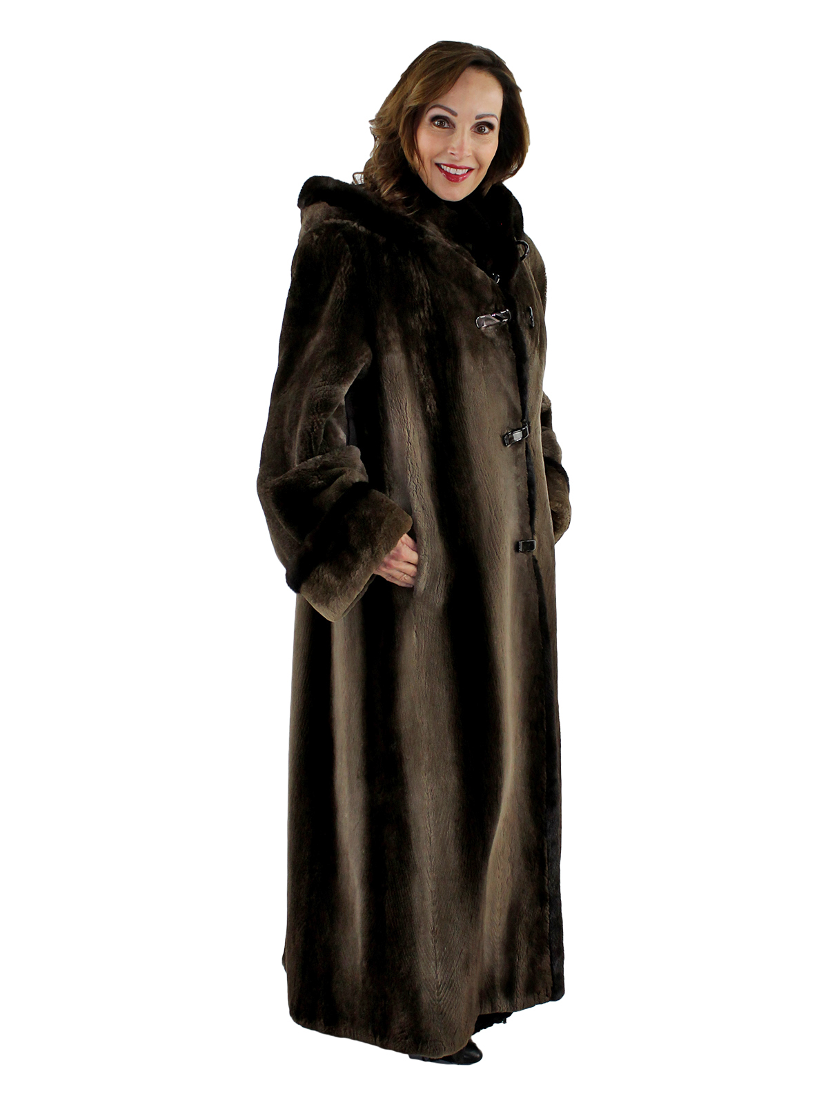 Phantom Sheared Beaver Fur Coat with Detachable Hood - Women's Fur Coat ...